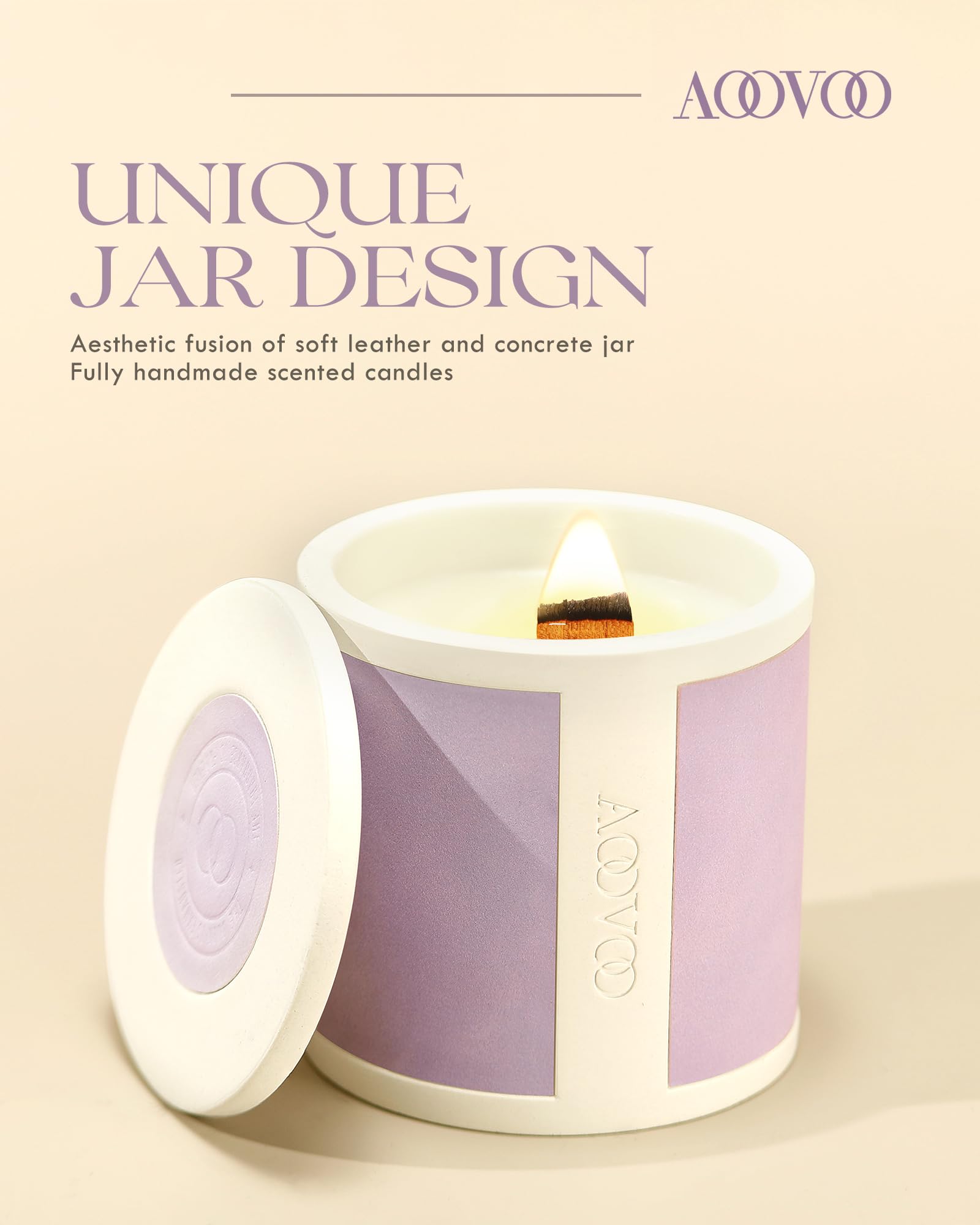 AOOVOO Wood Wick Scented Candles - Handmade Lavender Amber Aromatherapy Soy Candle in 10oz Concrete Jar, Natural Home Fragrance Gift for Women & Men | Perfect for Relaxation, Meditation & Romantic Ambiance