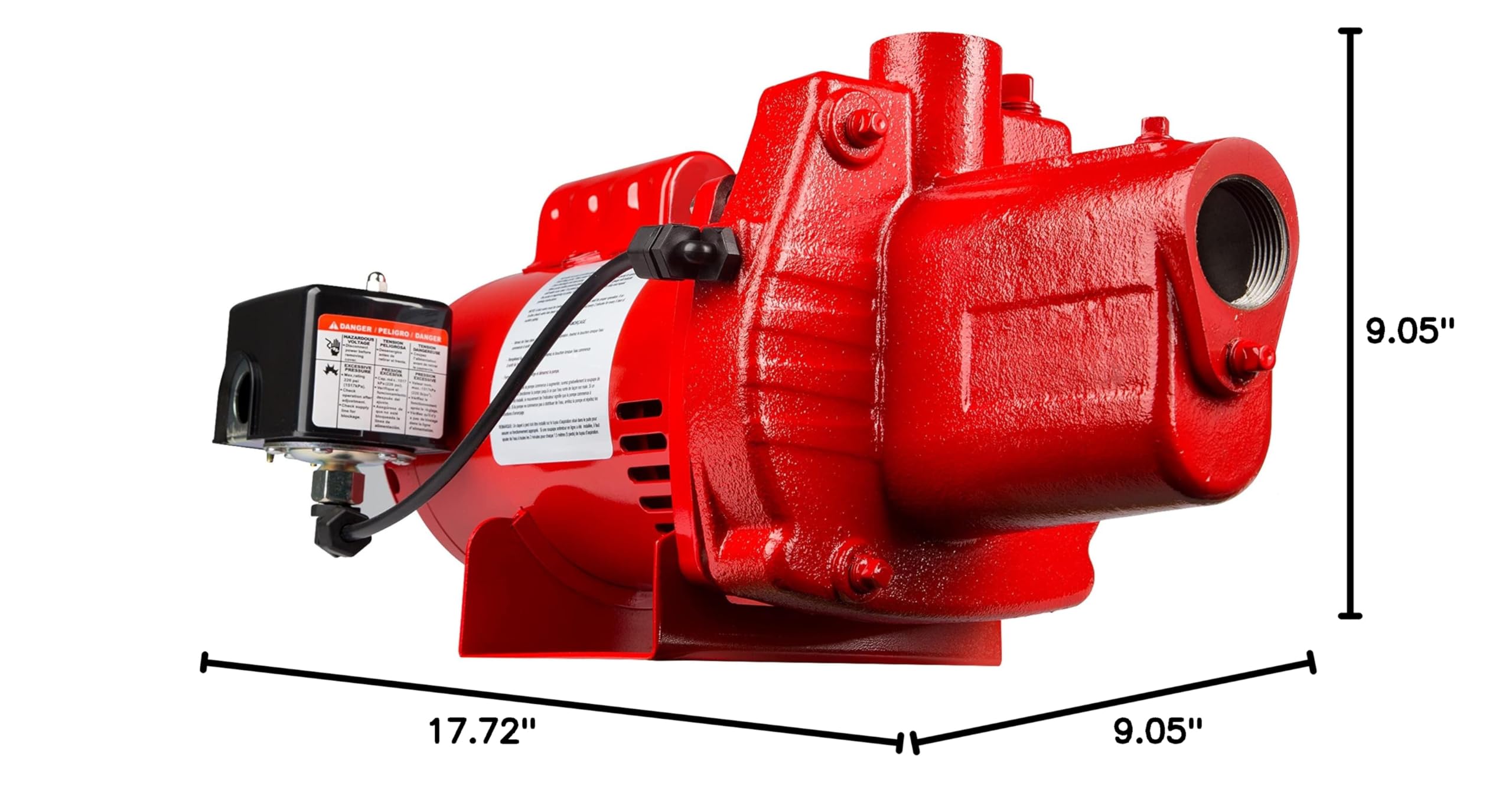 Red Lion RJS-75-PREM 3/4 HP Cast Iron Shallow Well Jet Pump - 16 GPM, 115/230V, Premium Performance - Perfect for Residential Water Supply, Irrigation Systems & Farm Use