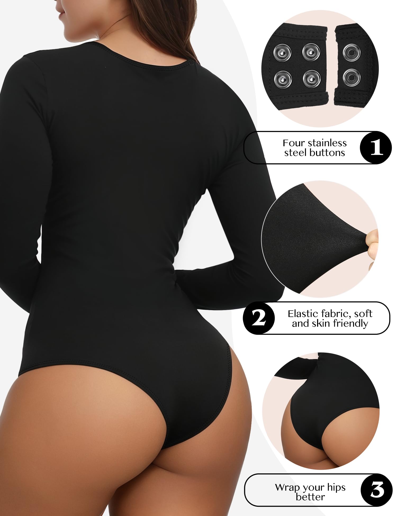 Women's Long Sleeve Bodysuit - Crew Neck Basic T-Shirt Style Leotard Top for Everyday Wear | Perfect for Layering, Yoga, Workouts and Casual Outfits