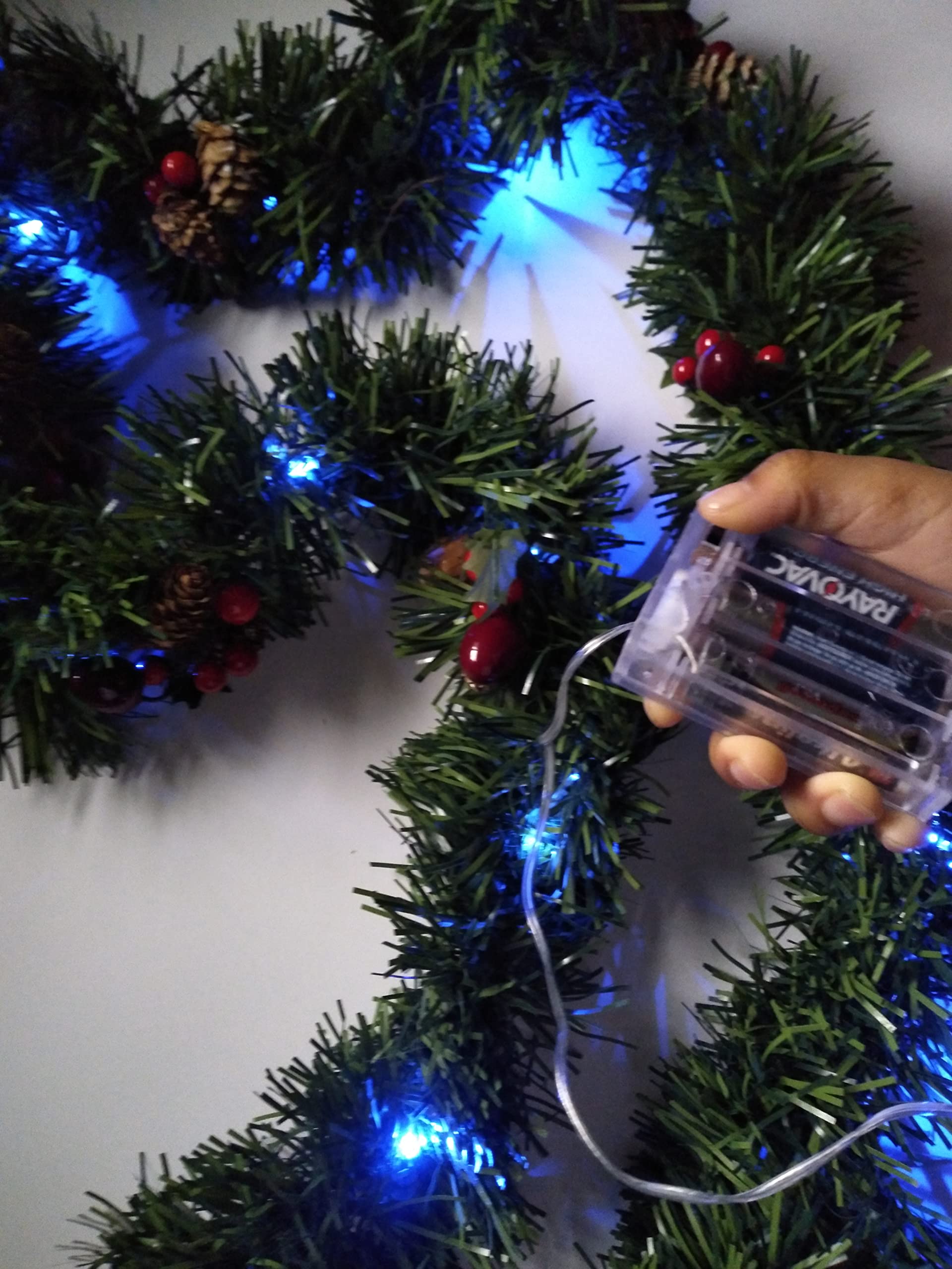 Blue LED Battery Operated Christmas Garland Lights for Indoor Outdoor Holiday Decorations