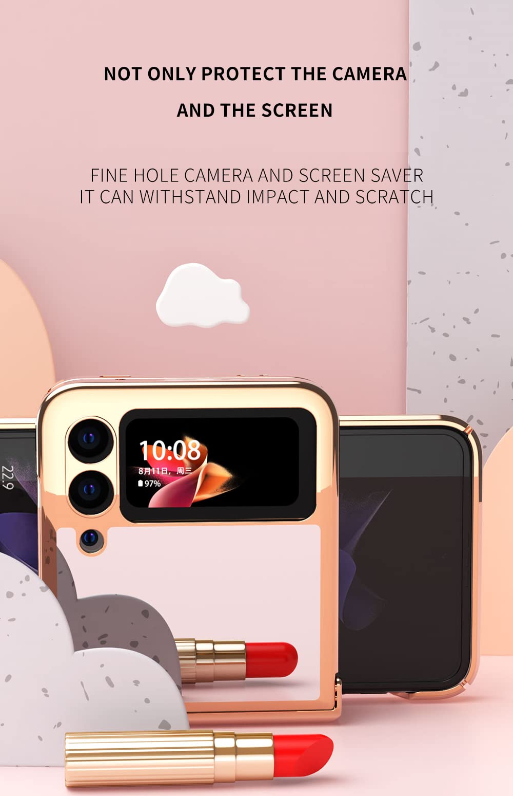 Samsung Galaxy Z Flip 3 5G Case 2021 - Shockproof Hard PC Back Cover with Electroplating Bumper & Hinge Protection | Stylish Rose Gold Phone Case for Women & Girls | Perfect for Makeup Mirror & Daily Use