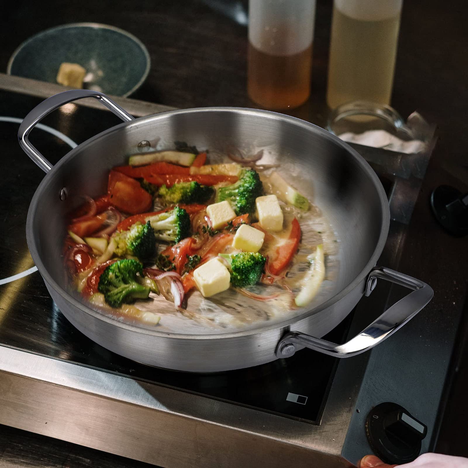 **Cabilock 1-Piece Binaural Instant Noodle Pot - Korean Cooking Noodle Pot, Pasta Pot, Metal Stock Pot with Lid - Oven Safe, Flat Frying Pan, Two Handles - Stainless Steel Soup Pot & Hot Pot for Home & Camping Cooking**