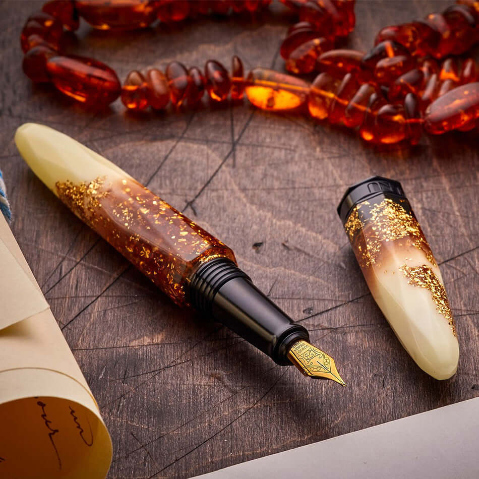 Benu Briolette Fountain Pen - Premium Luminous Amber Ink Pen for Writing & Calligraphy - Perfect for Office, School & Gift Giving