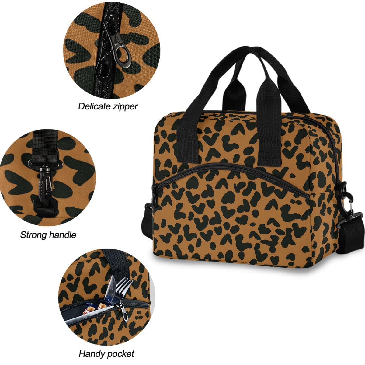 Insulated Lunch Bag Leopard Print - Reusable Leakproof Lunch Tote for Women & Men - Perfect for Work, School, Picnics & Outdoor Activities