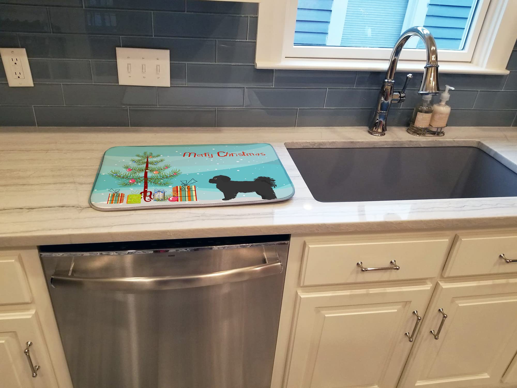 Pekeapoo Christmas Dish Drying Mat - Absorbent Kitchen Counter Pad (14x21