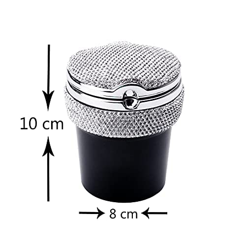 **Portable Smell-Proof Crystal Diamond Car Ashtray with Lid & Light – Bling Pink Auto Accessories for Women – Ideal for Car, Home, and Office (Silver)**    *(Perfect for Travel, Road Trips, and Smoke-Free Spaces – Stylish & Functional Gift for Car Lovers!)*