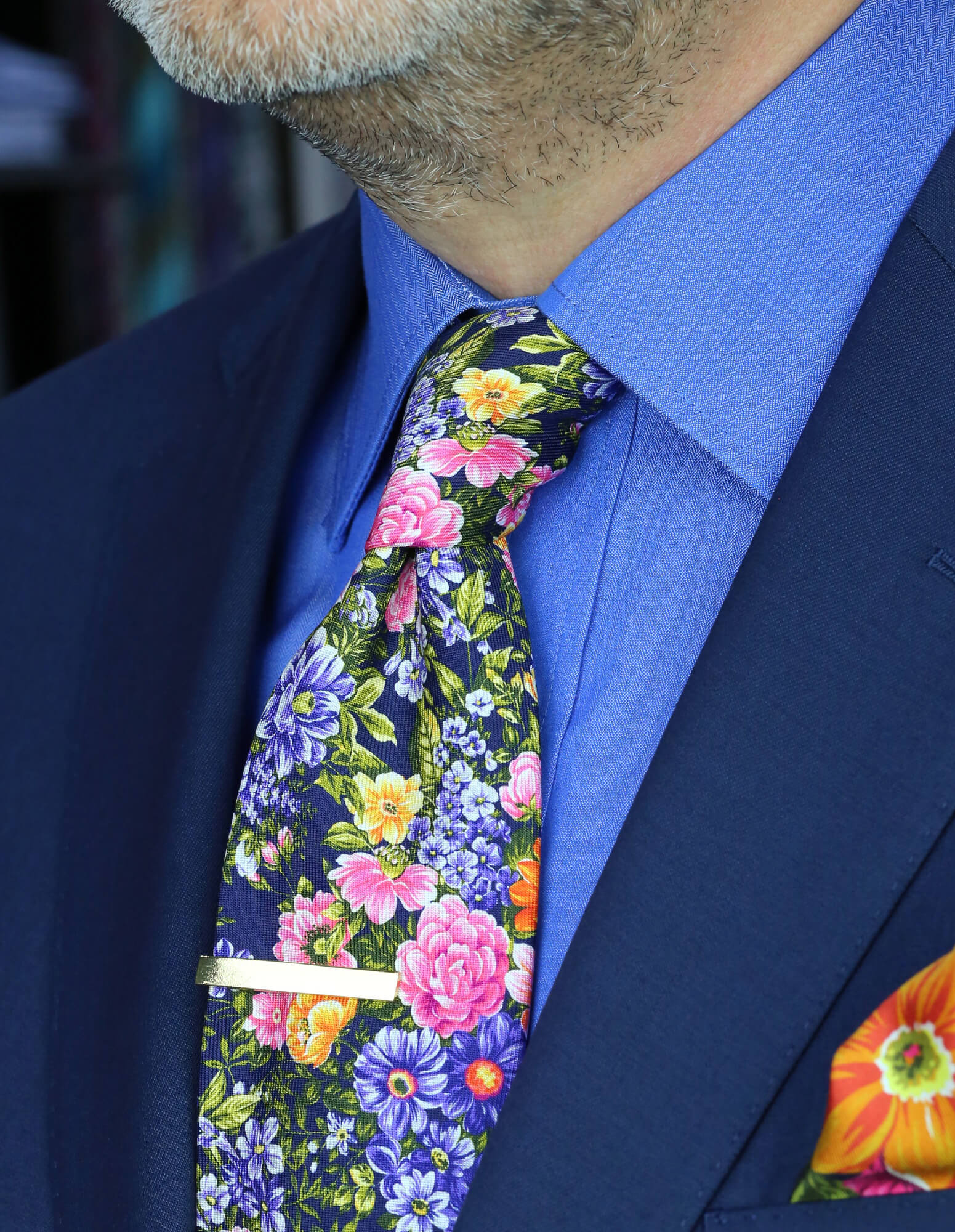 DÉCLIC Navy Blue Floral Tie for Men - Elegant Silk Necktie for Weddings, Business & Formal Occasions
