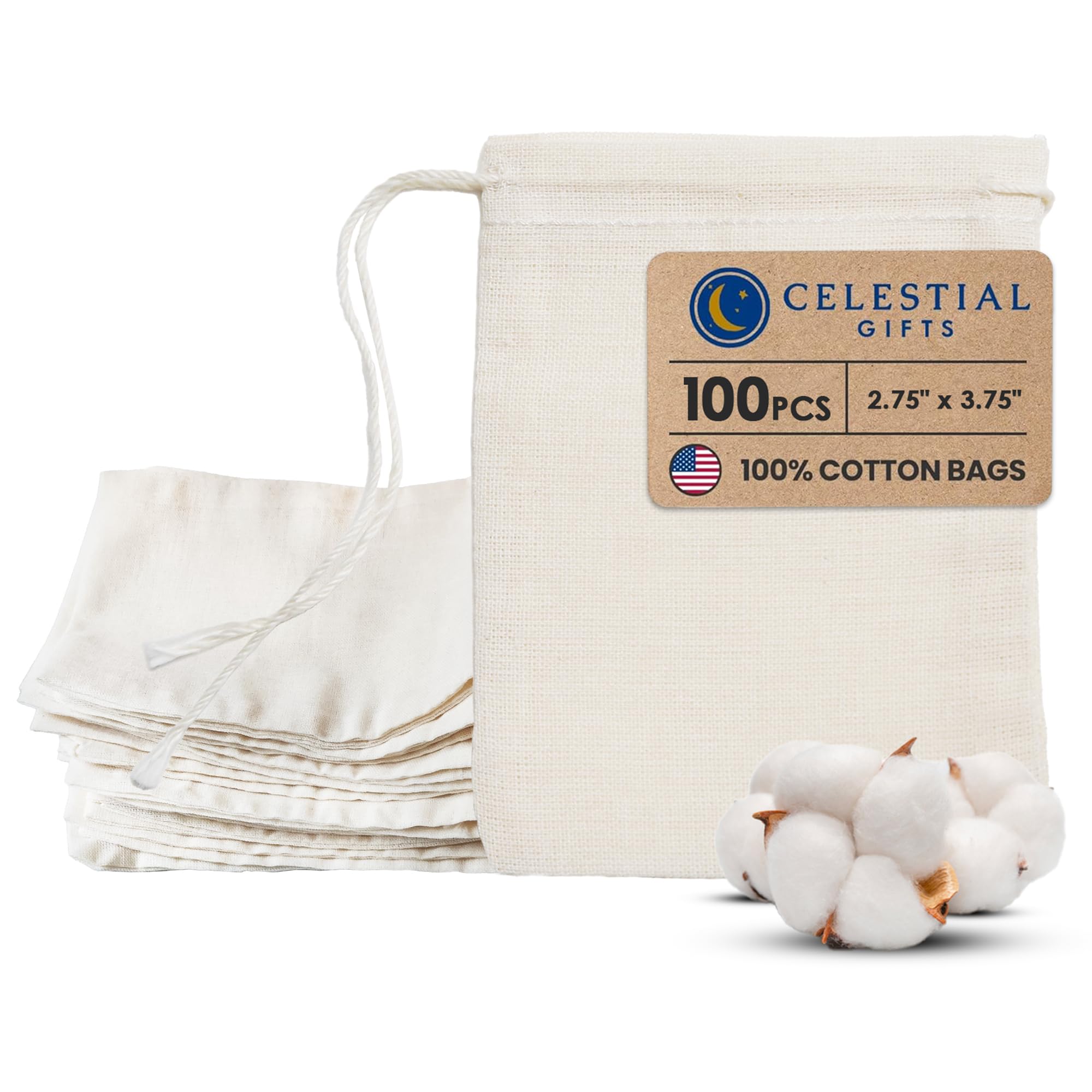 Premium 100% Cotton Muslin Drawstring Bags - 2.75