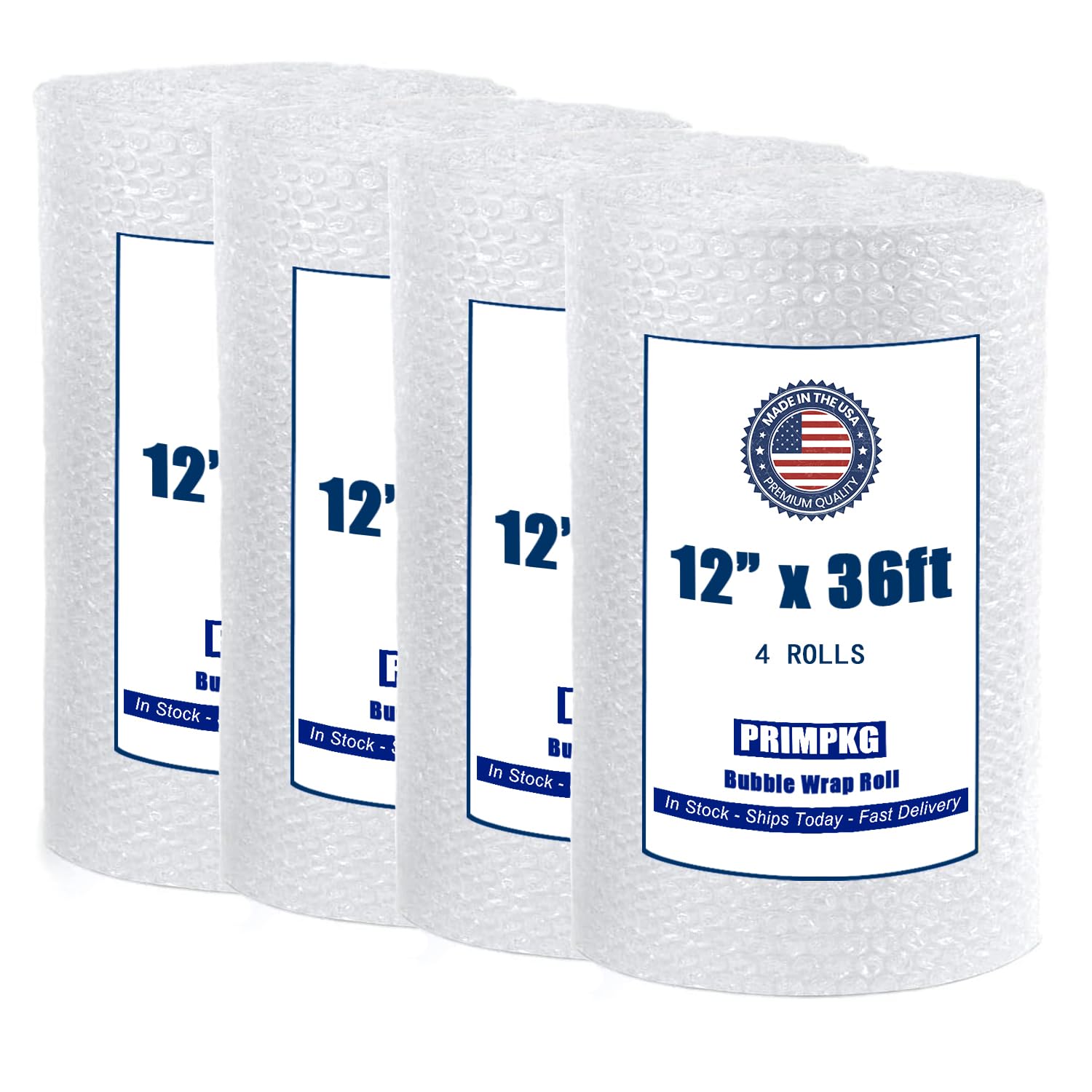 12in x 144ft Bubble Cushion Rolls - Heavy Duty Coreless Bubble Wrap for Shipping, Packing and Moving Boxes - 4 Rolls (12in x 36ft Each) - Perfect for Fragile Item Protection, Home Moving & Ecommerce Packaging