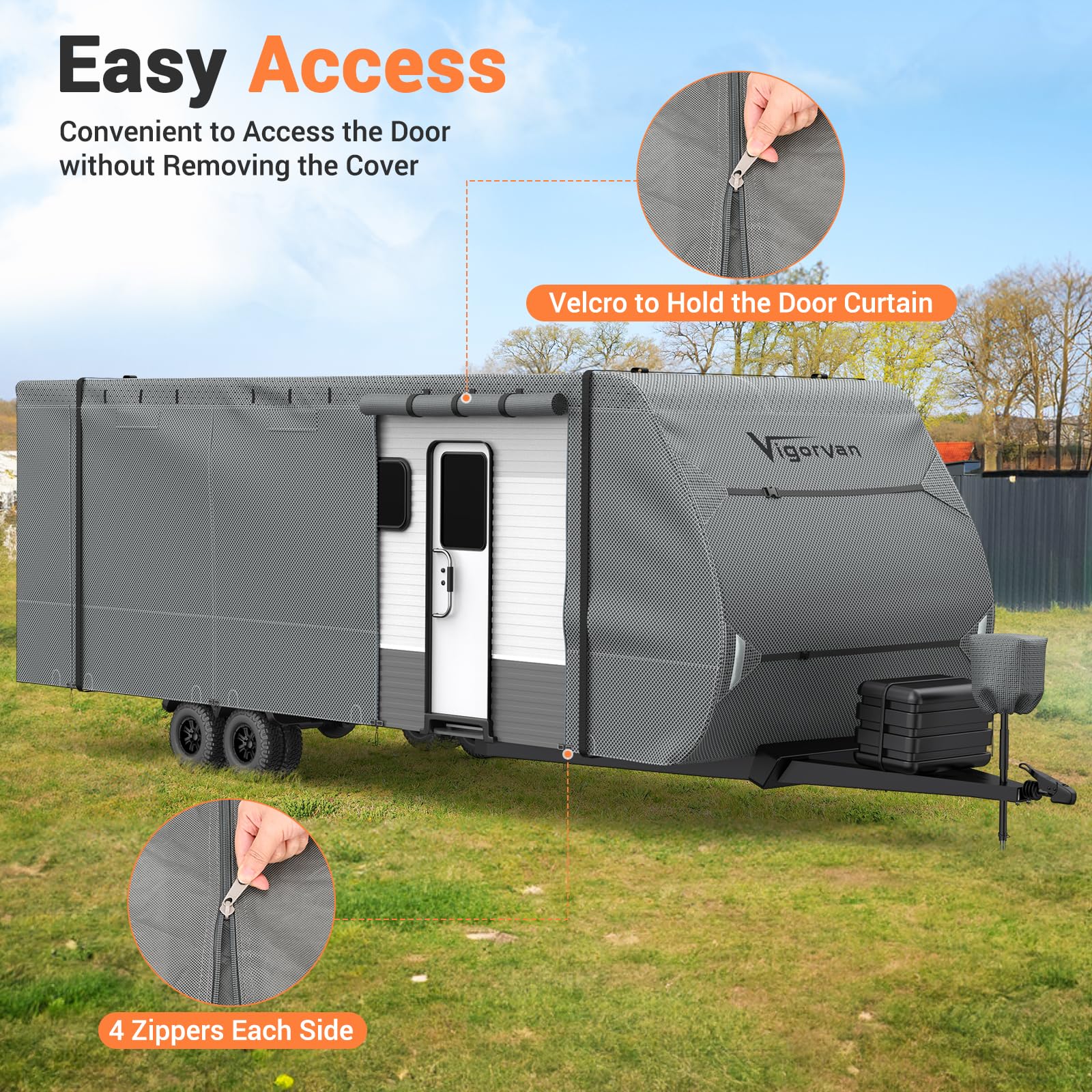 Heavy Duty RV Cover for Travel Trailers 22'1''-24' - Waterproof, Windproof, Rip-Stop Camper Cover with Jack Cover, Tire Covers & Gutter Covers - Perfect for Outdoor Storage, Winter Protection & Long Road Trips