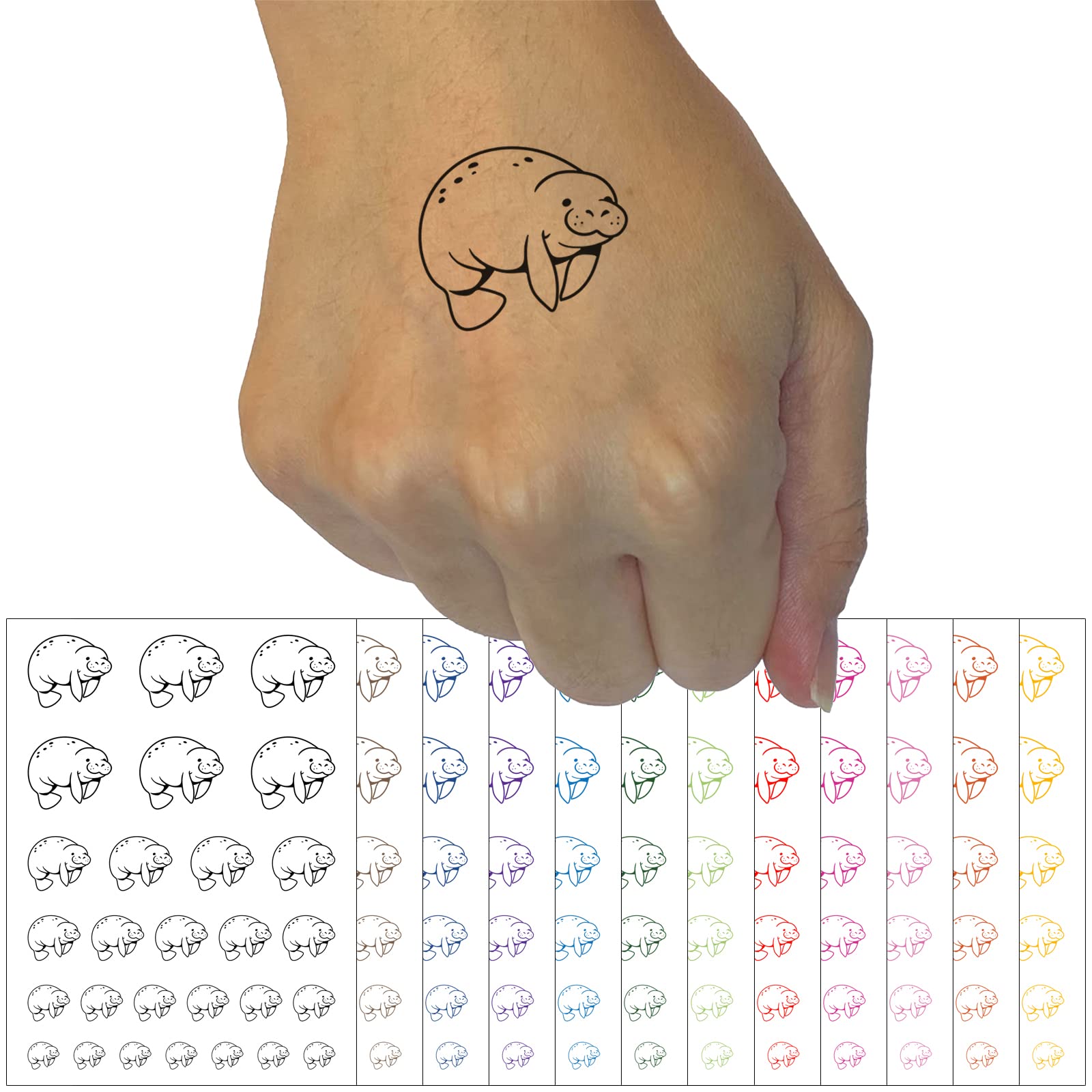 Waterproof Chubby Manatee Temporary Tattoo Set - Black Fake Body Art for Kids & Adults | Perfect for Beach Parties, Pool Days & Summer Festivals