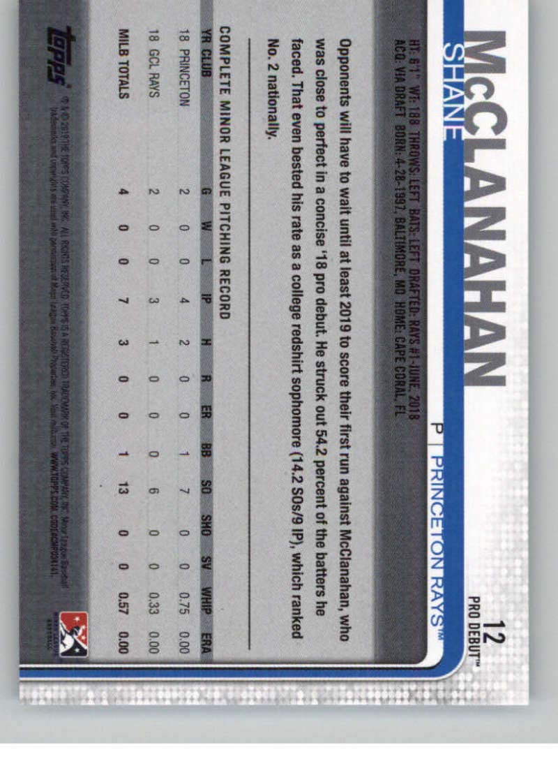 2019 Topps Pro Debut Shane McClanahan Baseball Card - Princeton Rays Collectible for Sports Fans