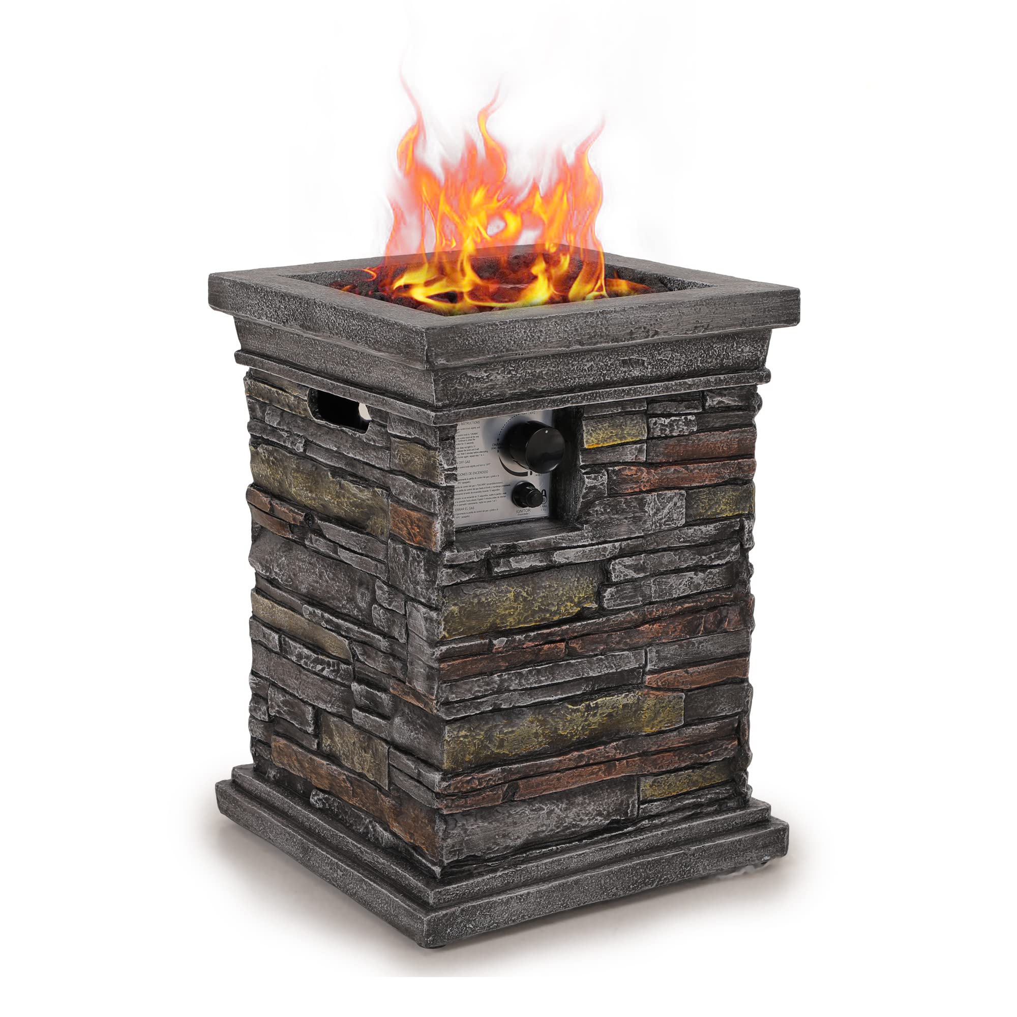 PHI VILLA 30,000 BTU Outdoor Propane Fire Pit Table with Electronic Ignition - Terra Fab Imitation Brick Surface, Includes Lava Rocks & Waterproof Cover - Perfect for Patio, Backyard, Garden, and Camping Gatherings
