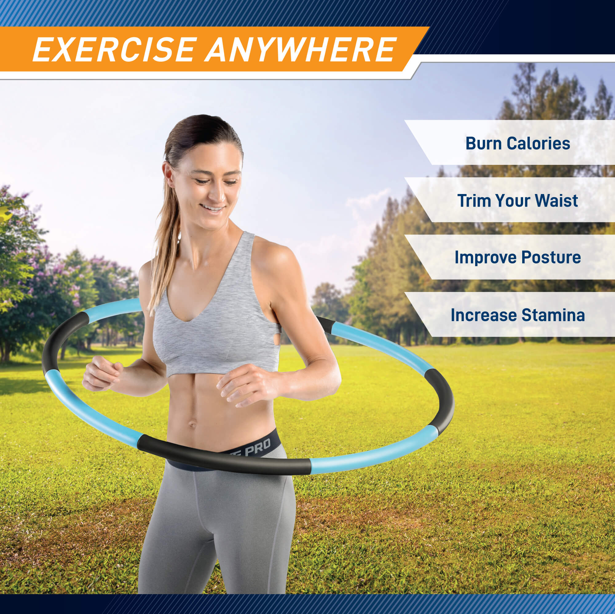 Weighted Hula Hoop for Adults - Blue & Black Exercise Hoop | 2.5 lbs Fitness Equipment for Weight Loss, Core Workout & Toning | Perfect for Home Gym, Outdoor Fitness & Dance Practice