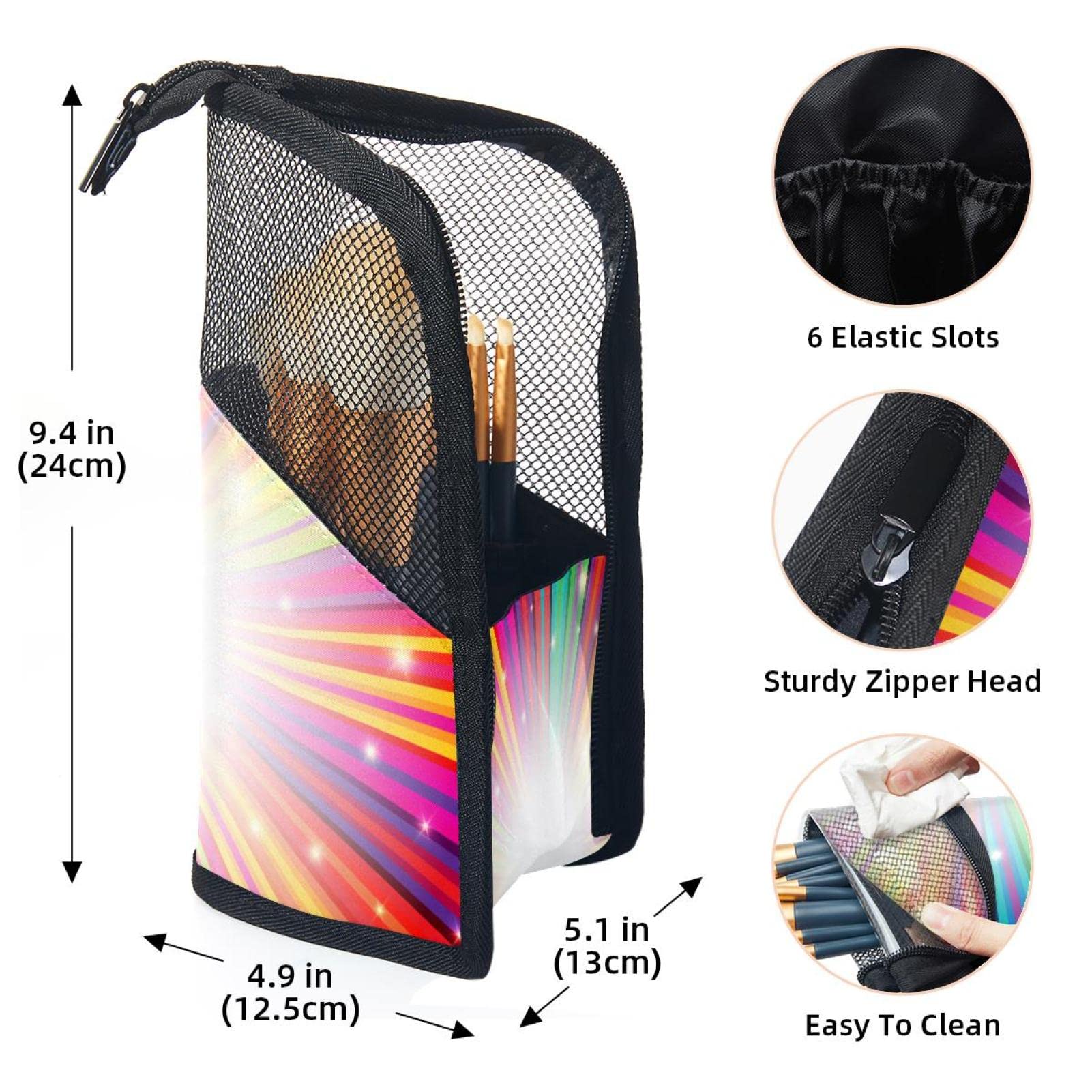 12-Piece Makeup Brush Organizer Bag with Colorful Stripes & Light - Portable Travel Cosmetic Brush Holder Set for Professional Artists & Beginners (Perfect for Home, Travel & Salon Use)