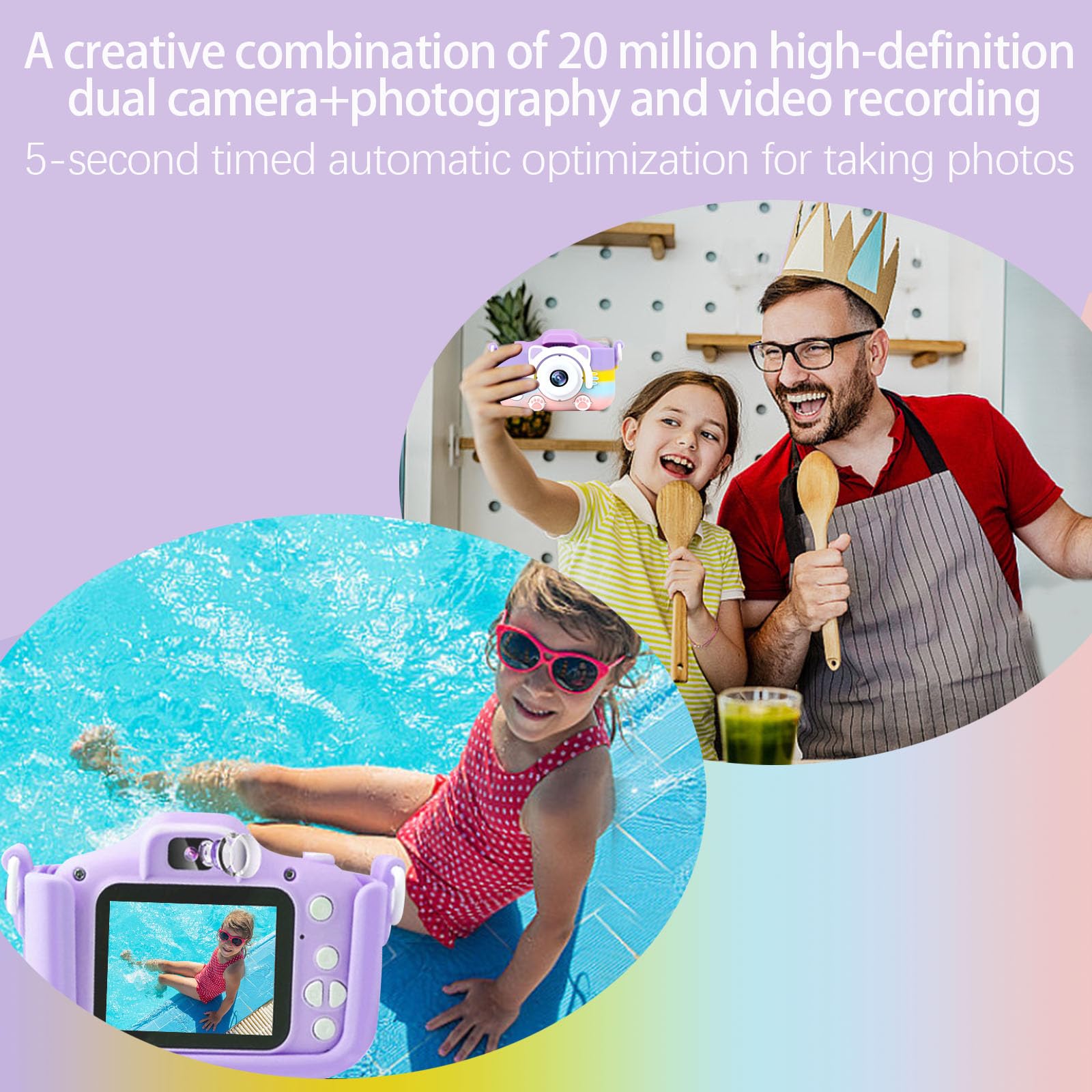 **Kids Digital Camera with 2.0 Inch IPS Screen, 20MP/1080P Dual Lens, 32GB SD Card & Reader - Perfect for Children's Photography, Travel & Birthday Gifts (Purple)**