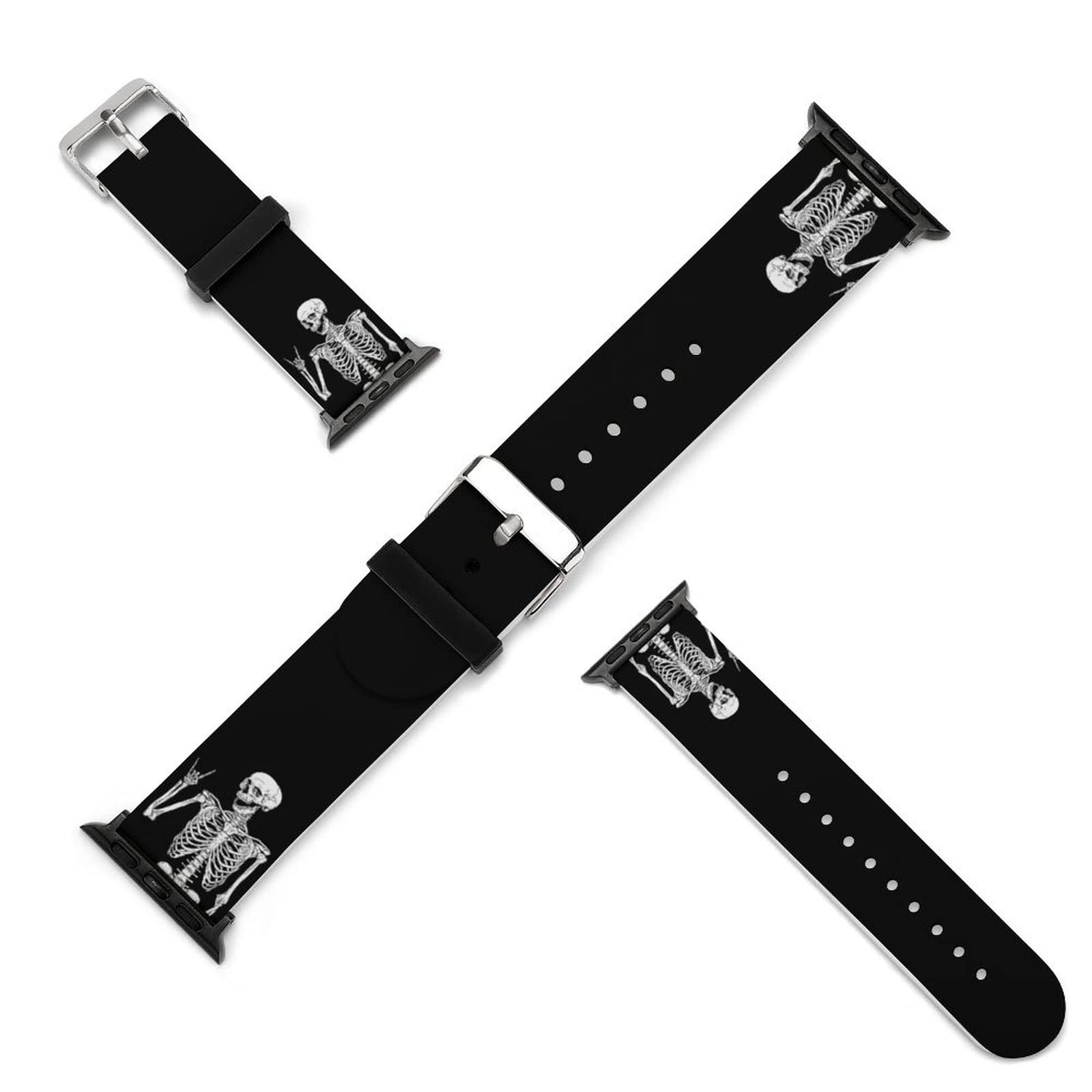 YouTary Rock & Roll Skeleton Skull Boho Hippie Silicone Apple Watch Band - Compatible with iWatch Series 5/4/3/2/1 & SE - Unisex Strap Replacement for Men & Women - Perfect for Halloween, Gothic Fashion & Music Festival Accessories