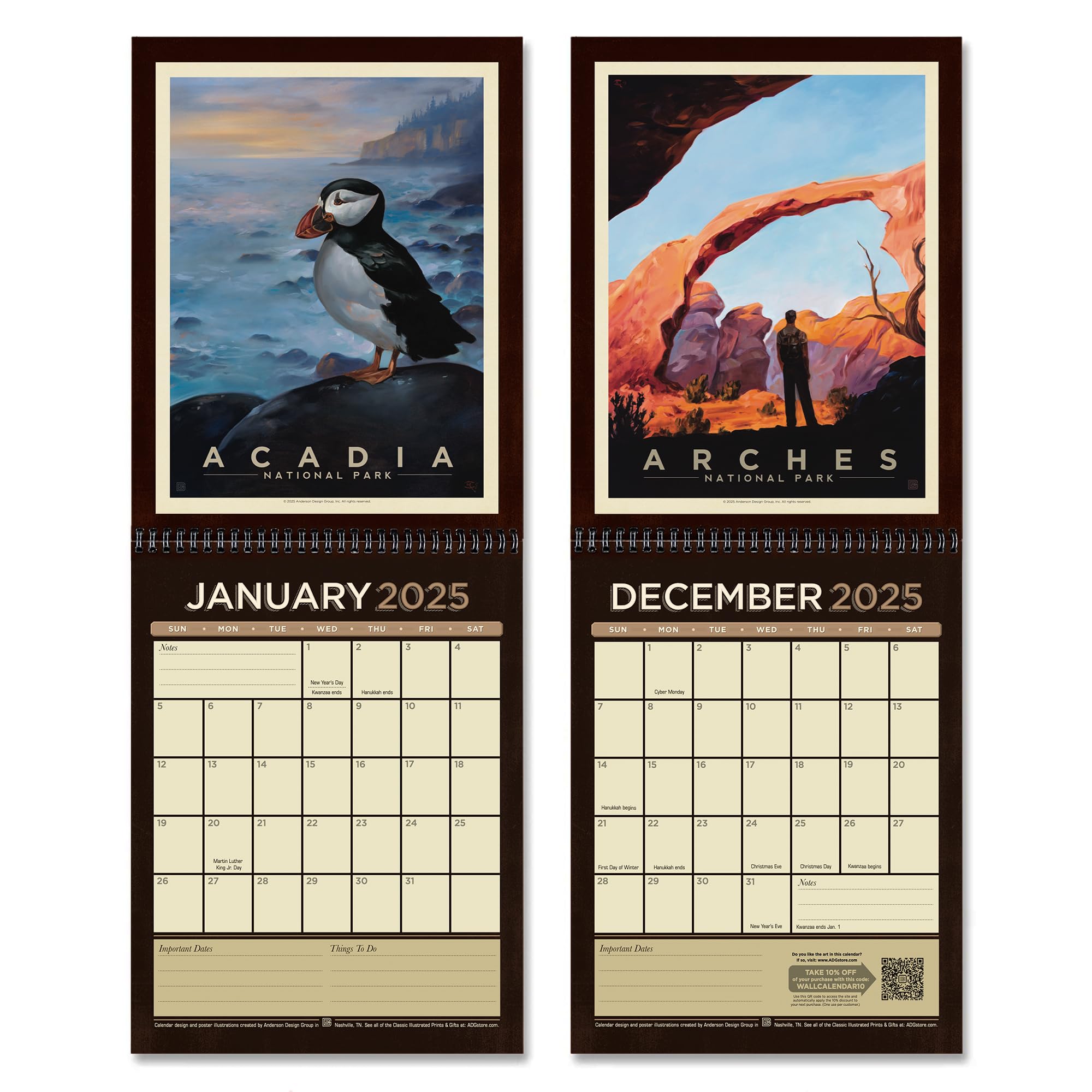 Americanflat 2025 Wall Calendar - Scenic National Park Artwork - 10x13 Large Wall Planner - 12 Month Hanging Calendar for Home & Office Organization - Perfect for Scheduling, Gift Giving & Wall Decor