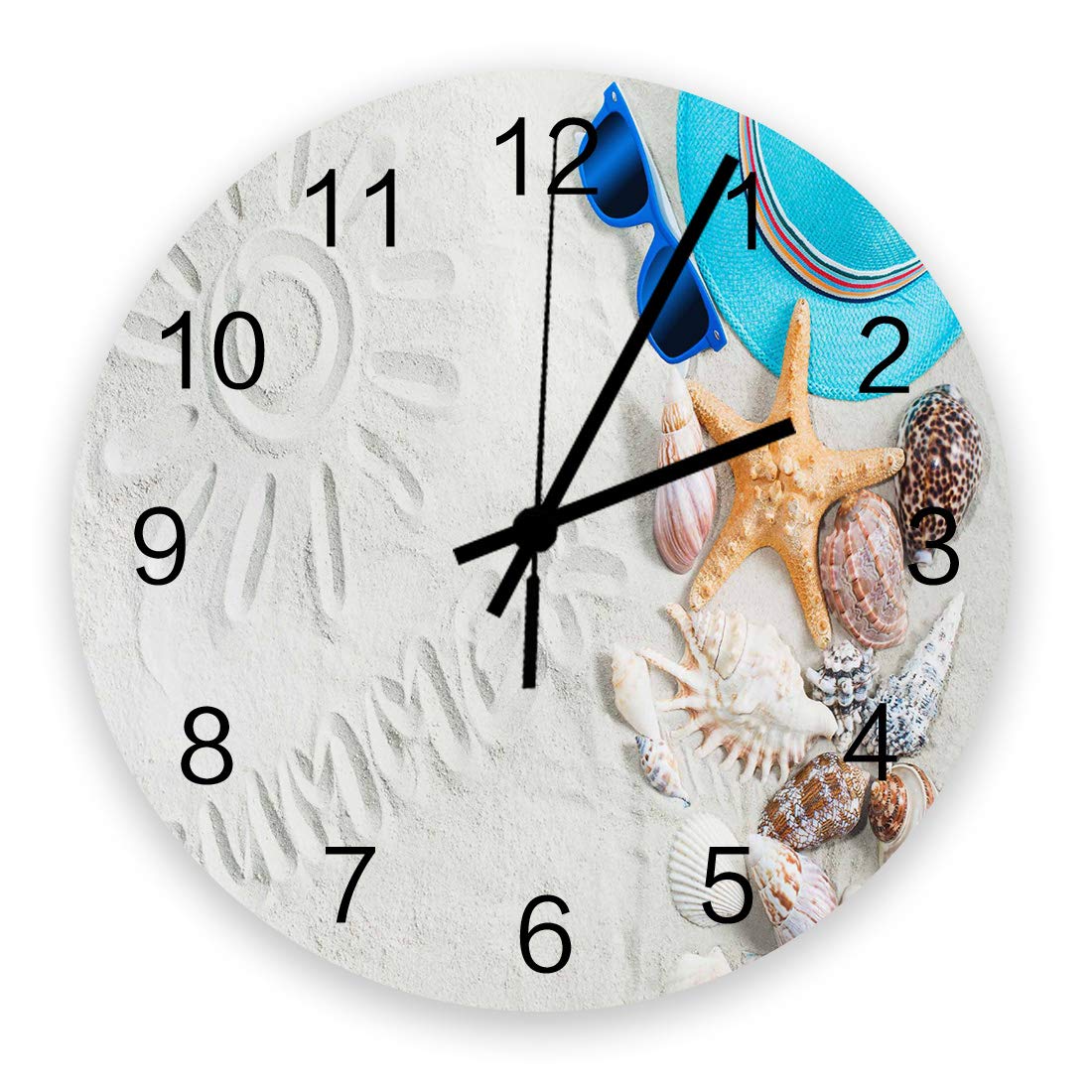 12 Inch Silent Non-Ticking Wooden Round Wall Clock - Battery Operated Decorative Clock for Kitchen, Living Room, Bedroom - Perfect for Beach House, Summer Decor & Coastal Theme