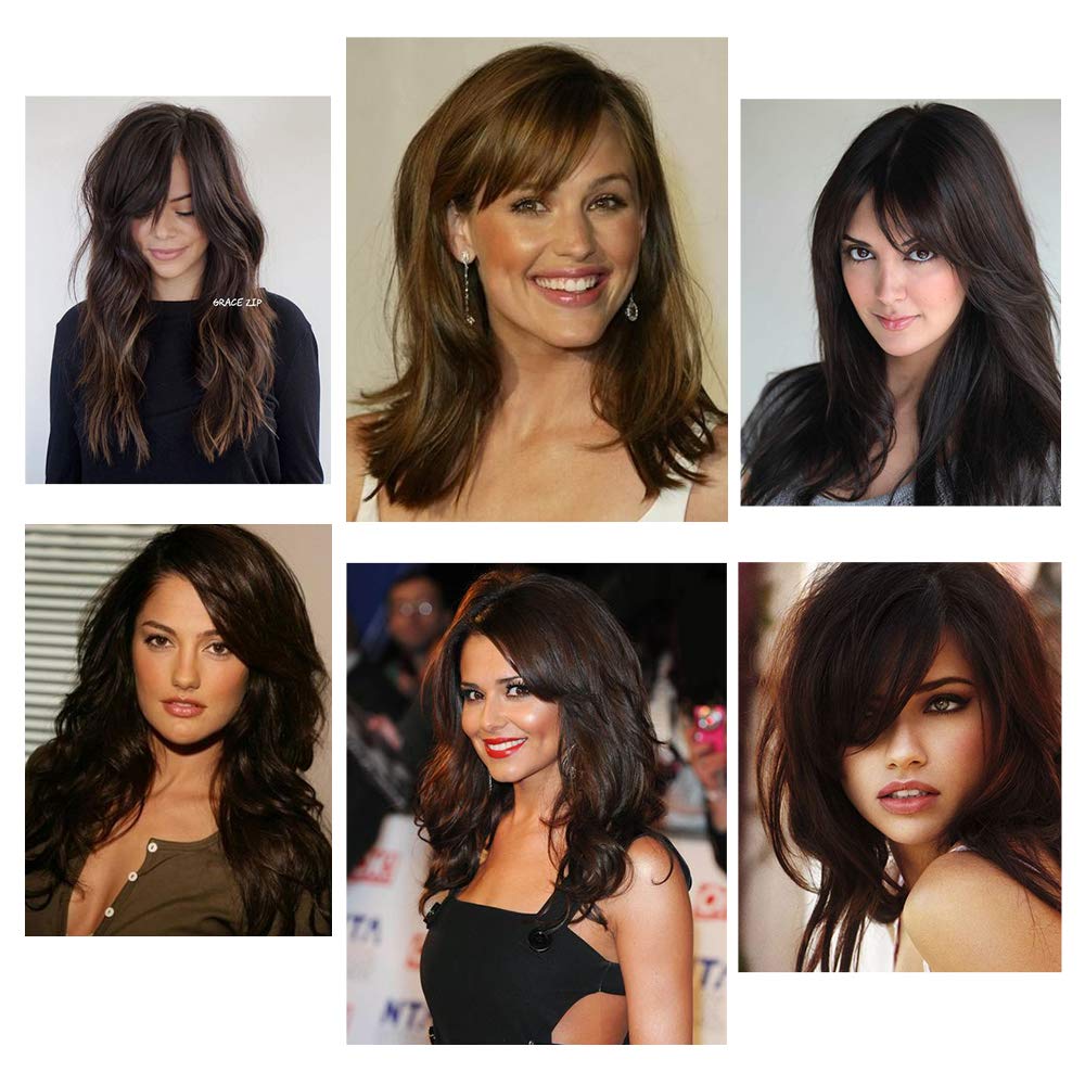 Dsoar Clip-in Bangs for Women - Thick Real Human Hair Side Bangs, Natural Straight Fringe Hair Extensions (Dark Brown, with Temples) - Perfect for Daily Wear, Cosplay & Hairstyle Transformations