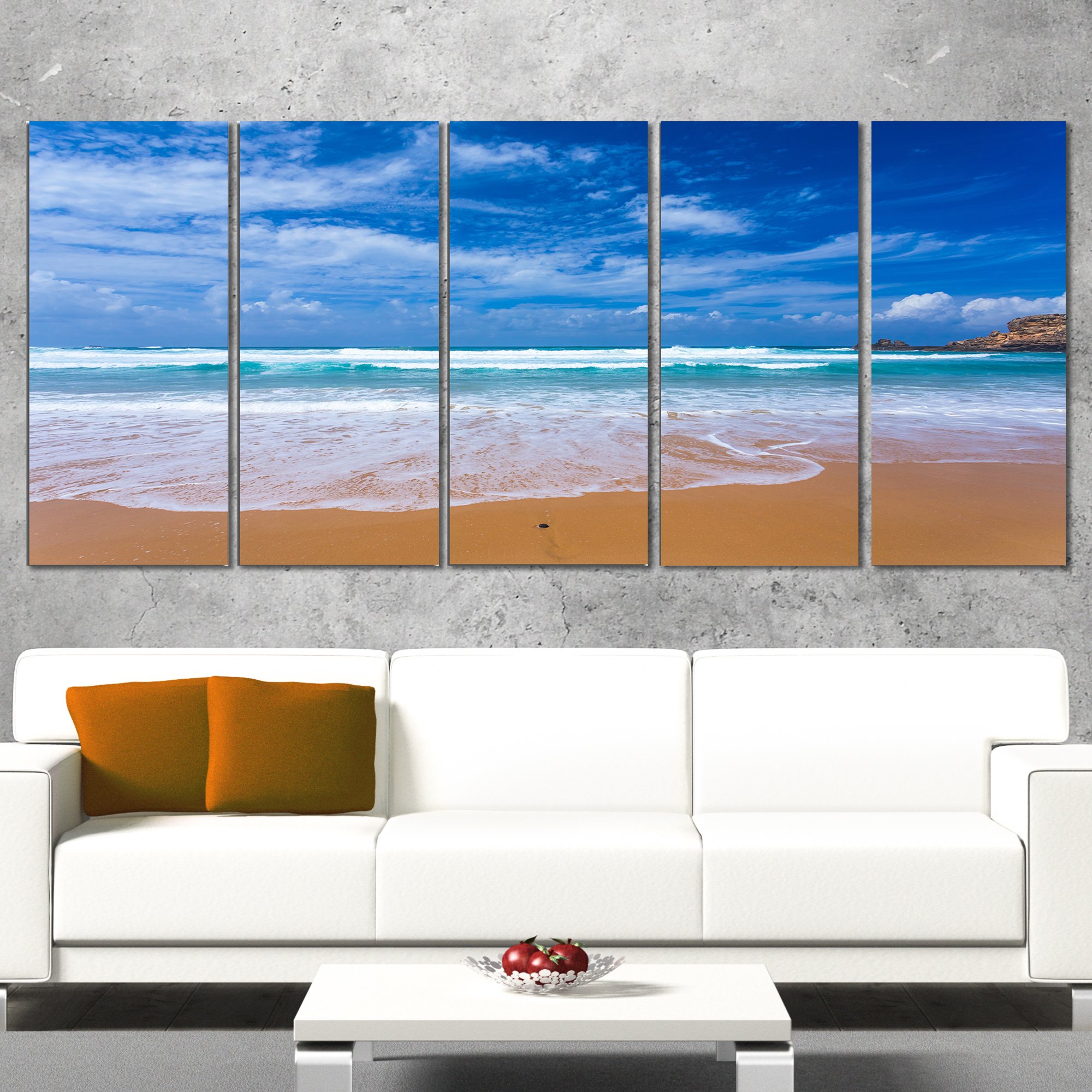 Designart Serene Atlantic Portugal Seashore Canvas Wall Art - 60x28 Inch 5 Piece Set (PT10522-401) - Coastal Beach Decor for Living Room, Bedroom & Office
