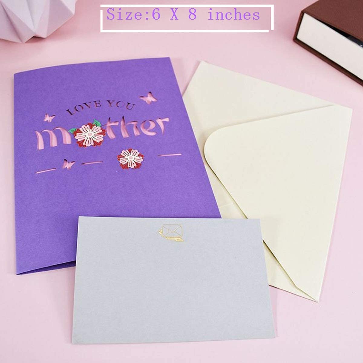 3D Pop-Up Greeting Card for Mom with Envelope - Mother's Day Birthday Gift Card, I Love You Mom Card, Purple Floral Design (6x8 Inch) - Perfect for Mother's Day, Birthday Surprises & Special Occasions