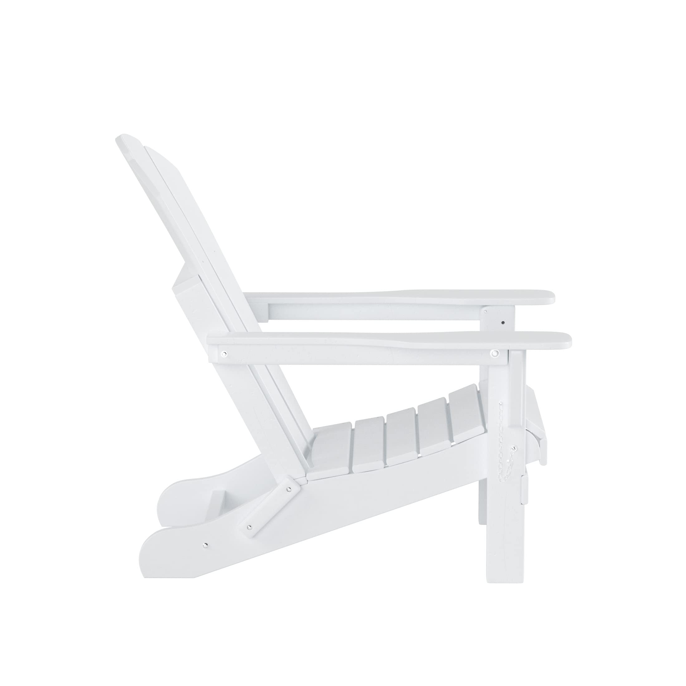 White HDPE Adirondack Chair Set with Ottoman & Table - Outdoor Patio, Garden Furniture