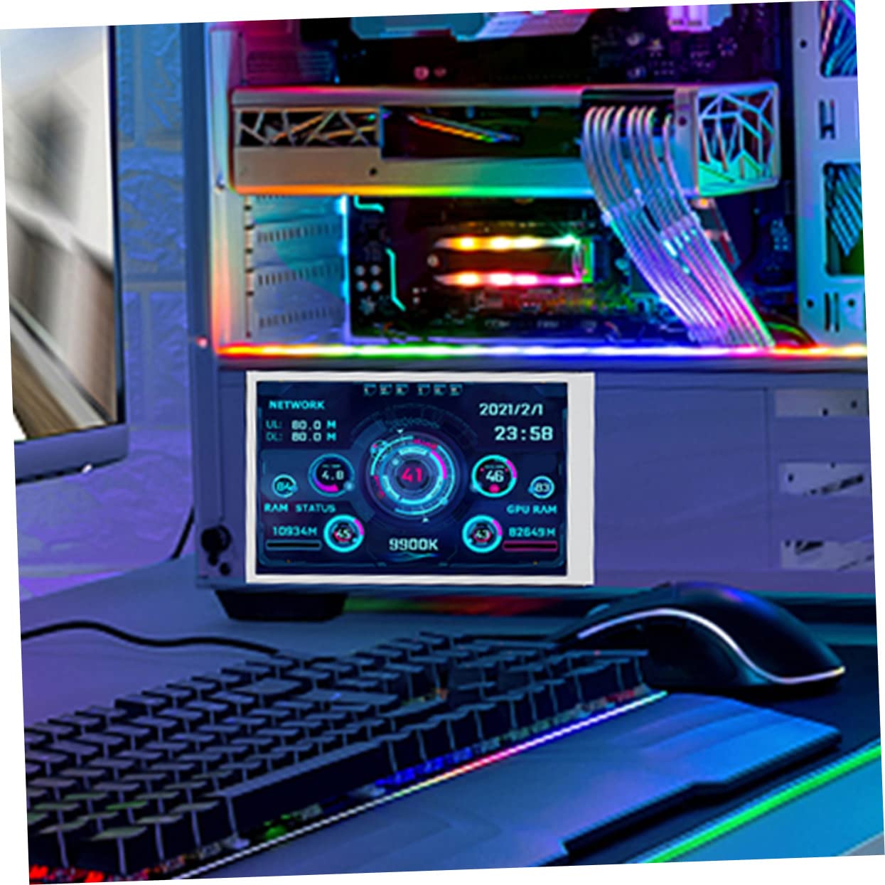 Hoement Mini USB Computer Secondary Display Monitor - Mini Screen for PC Case, ABS Material - Perfect for Gaming Rigs, Workstations & Custom PC Builds