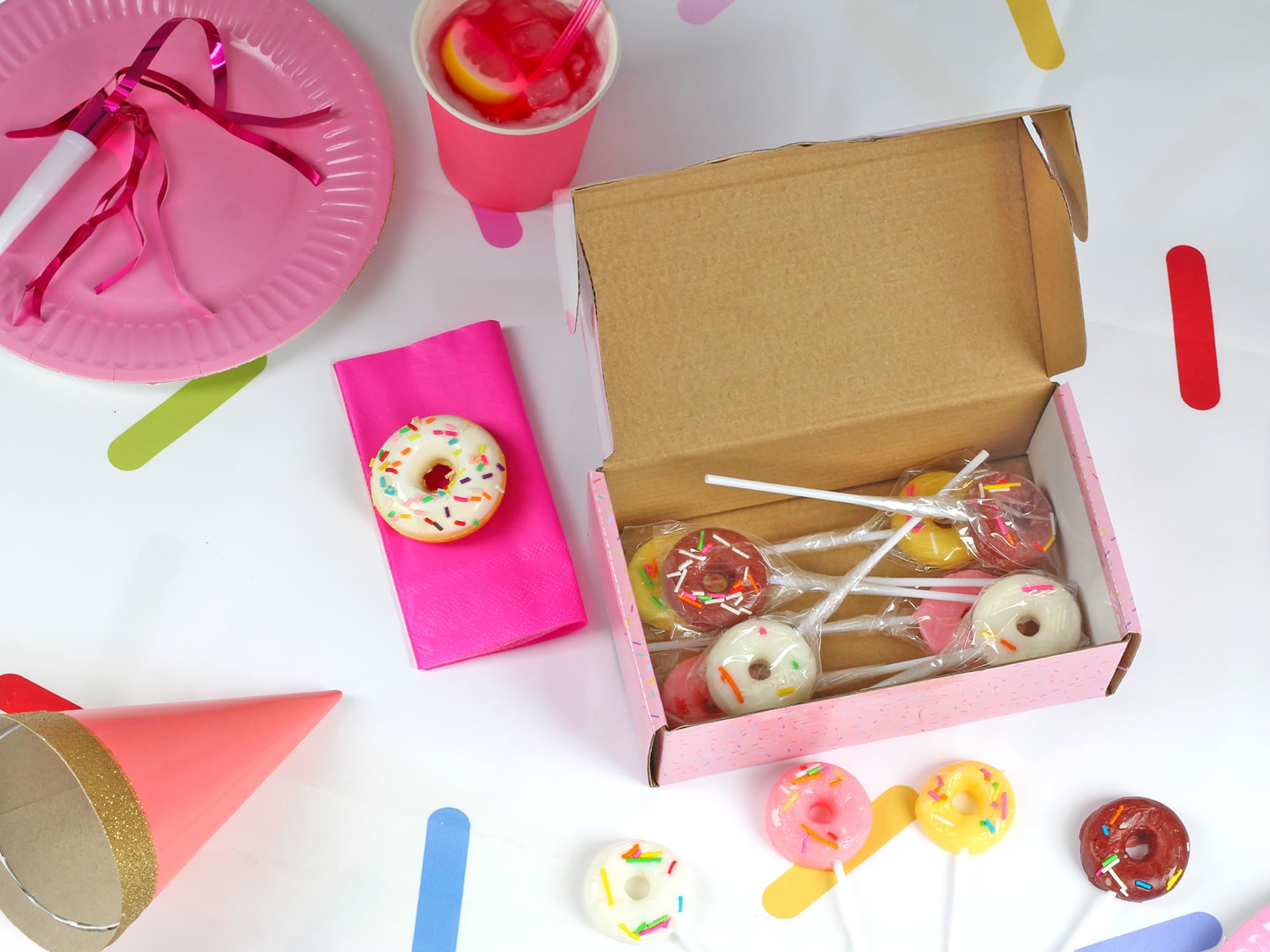 Donut Candy Lollipops - 12 Pack of Donut Shaped Suckers Individually Wrapped for Birthday Parties, Baby Showers & Candy Buffets