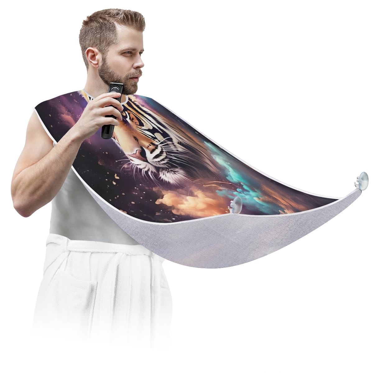 Premium Galaxy Tiger Beard Shaving Bib for Men - Waterproof Hair Dye & Makeup Apron for Women - Professional Barber Cape for Haircut & Beard Trimming - Sink Hair Catcher & Styling Tool - Perfect Gift for Barbers & DIY Grooming at Home