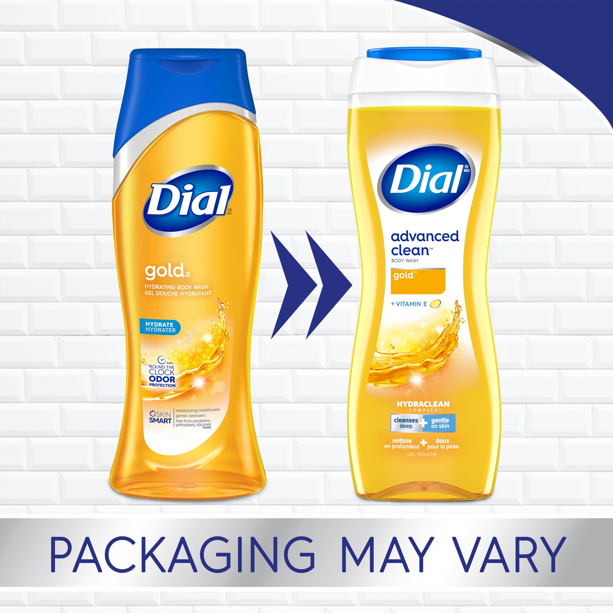 Dial Body Wash Bundle - Advanced Clean Gold, 16 fl oz (6 Pack) + Refresh & Renew Spring Water, 23 fl oz (3 Pack) | Hydrating Shower Gel Set for Men & Women | Perfect for Daily Use, Gym, Travel & Gift Giving