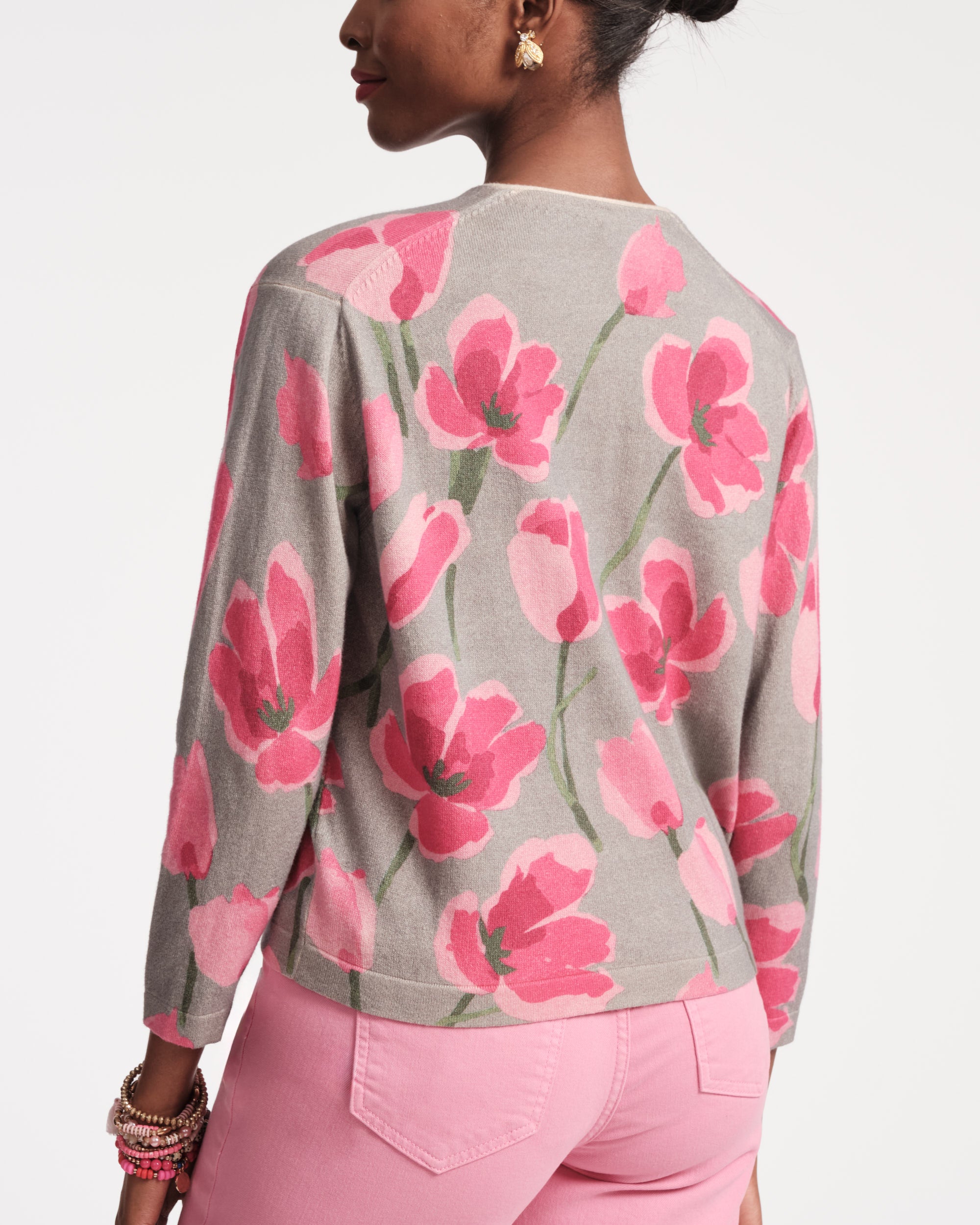 Dutch Tulip Print Darling Cardigan - Women's Lightweight Knit Sweater for Spring & Fall | Perfect for Casual Outfits, Office Wear & Date Nights