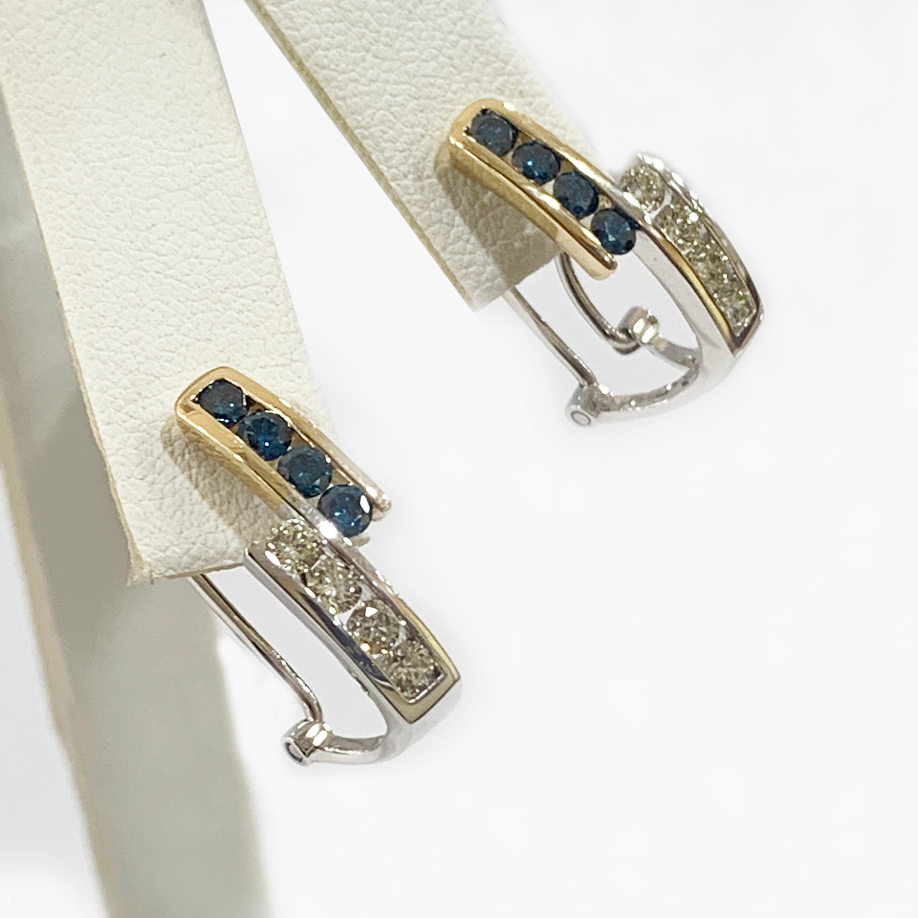 14K Two-Tone Gold Blue Diamond Stud Earrings for Women – Elegant Gift for Anniversary, Birthday & Special Occasions