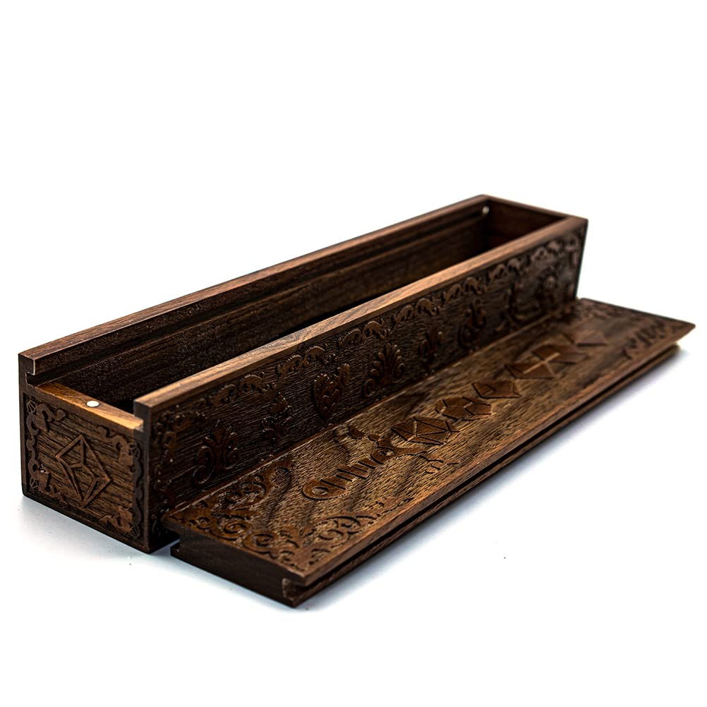 UDIXI Wooden DND Dice Box - Premium Walnut Dice Storage Case with Slide Lid (Sword Design) - Perfect for Dungeons & Dragons, RPG Games, and Tabletop Gaming Accessories