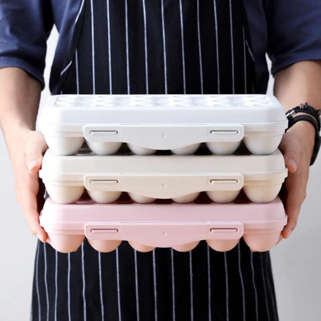 TGOPIT 18-Grid BPA-Free Plastic Egg Holder for Refrigerator - Stackable Fridge Organizer with Lid, Space-Saving Egg Storage Container (Pink) - Perfect for Kitchen Organization, Breakfast Meal Prep & Refrigerator Storage Solutions