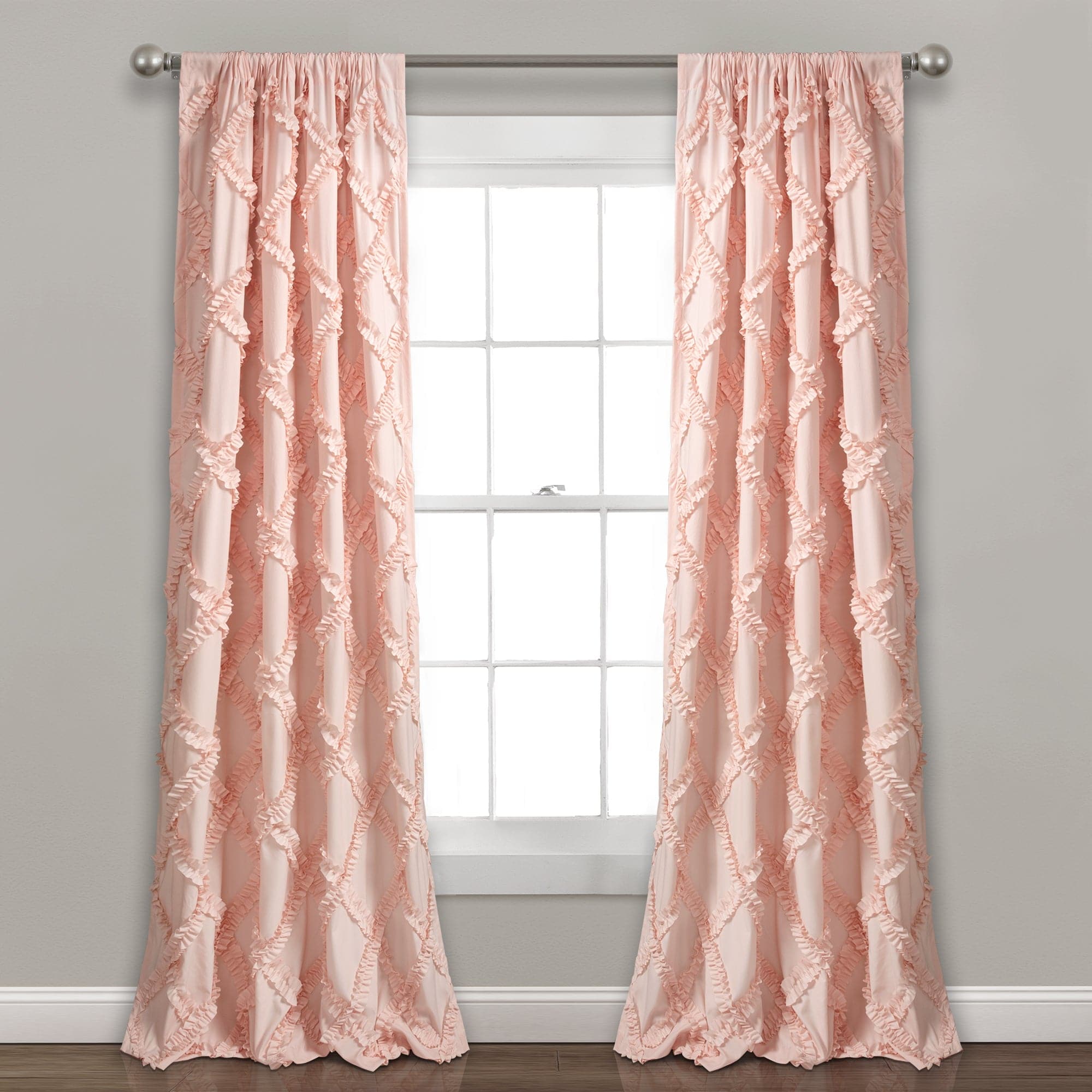 Elegant Ruffle Diamond Window Curtain Set - Blackout Sheer Panels for Living Room & Bedroom - Home Decor for French Doors, Bay Windows & Nursery (Set of 2)