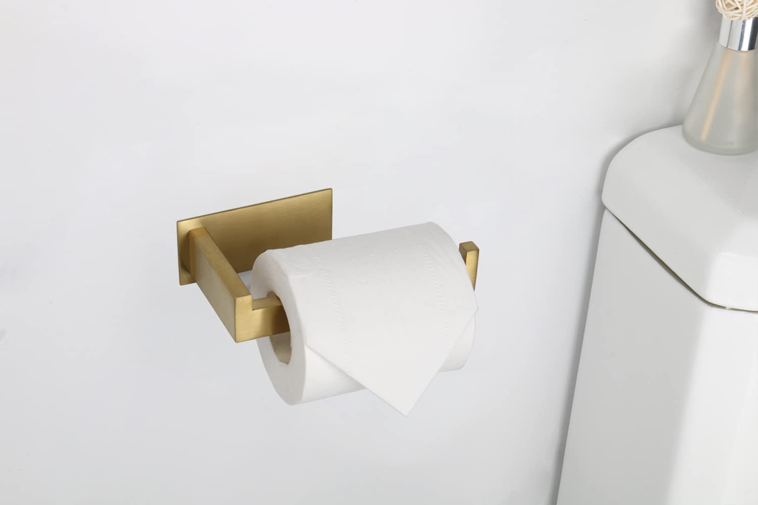 Stainless Steel Self-Adhesive Toilet Paper Holder - No Drilling Rustproof Bathroom Tissue Roll Rack - Easy Install Brushed Gold - Perfect for Home, Office & Bathroom Organization