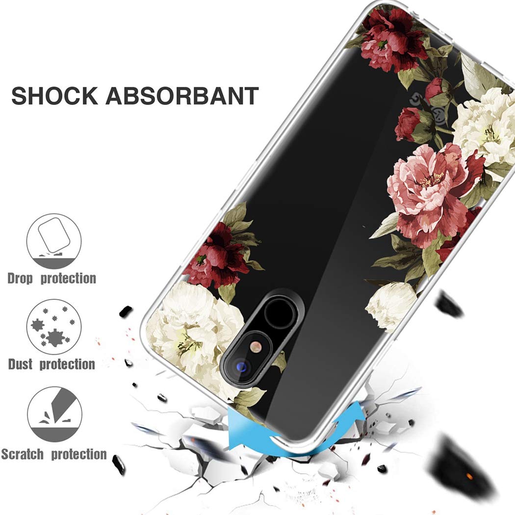 Cute Clear Slim Flower Pattern Soft TPU Protective Phone Case for LG Stylo 4/Plus & Q Stylus - Shockproof Flexible Cover for Women & Girls (Blossom Design) - Perfect for Daily Use, Work & School
