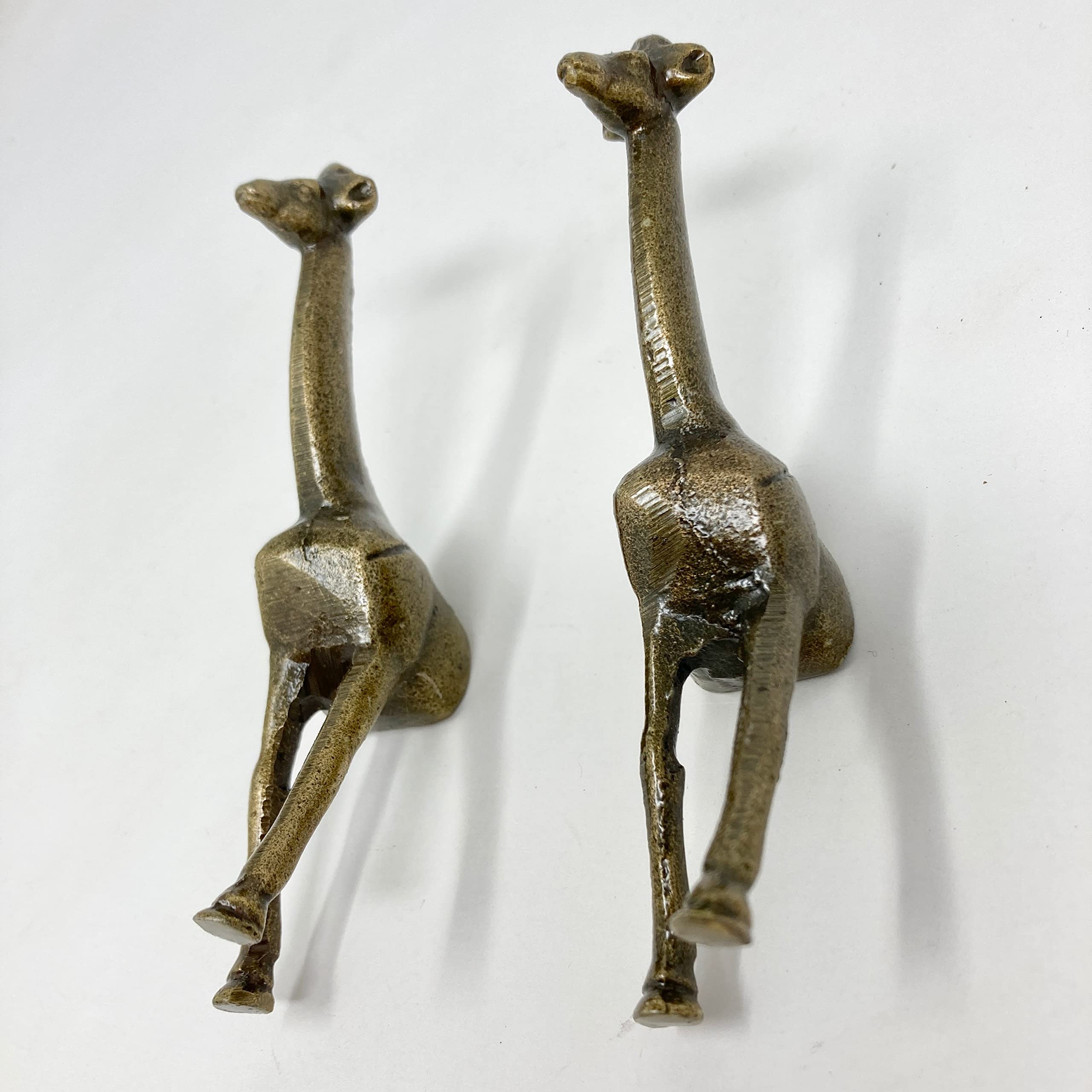 Vintage Safari Animal Drawer Pulls - Antique Brass Iron Knobs (Hook & Giraffe Design) for Cabinets, Dressers & Furniture Hardware