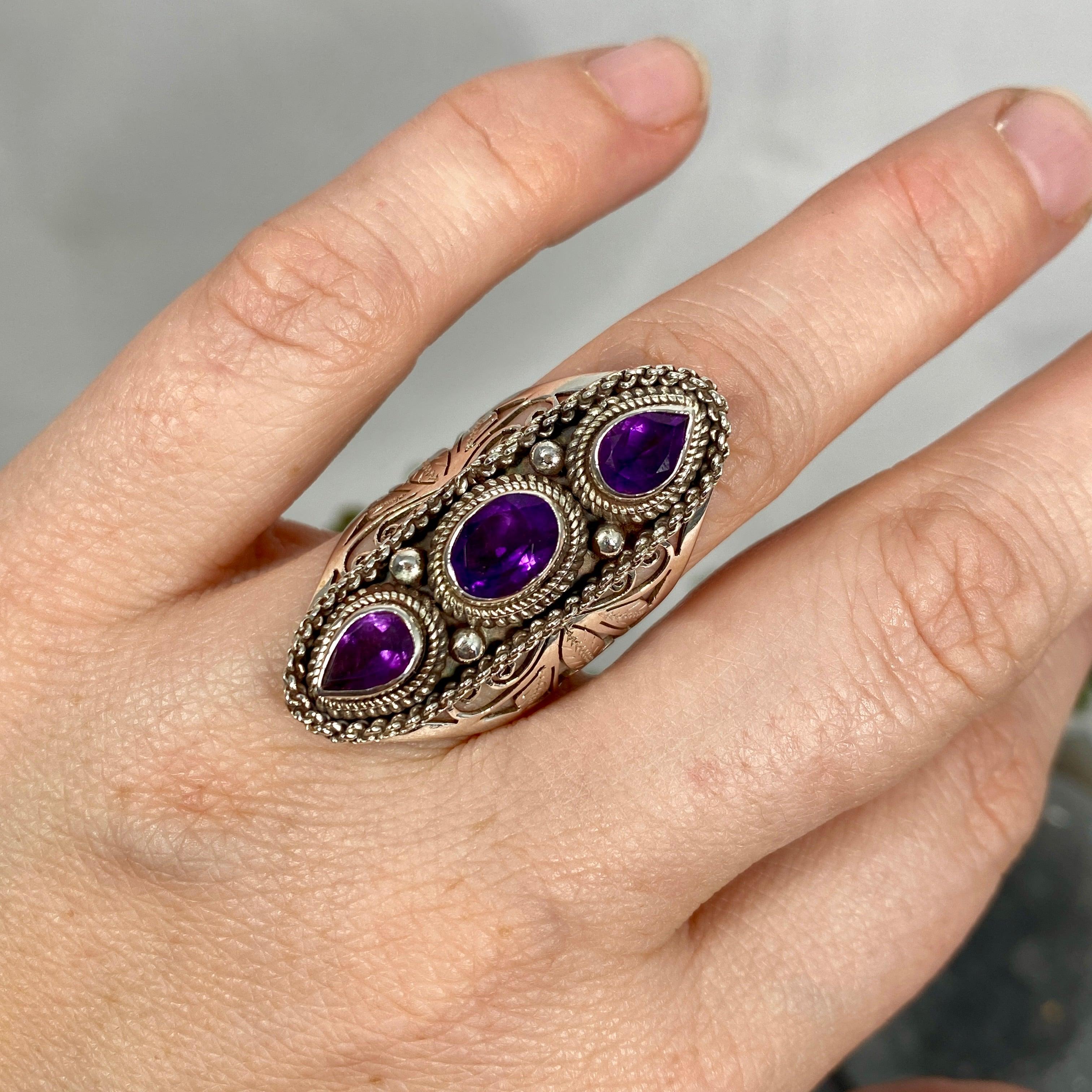 Boho Style R4058 Amethyst Multi-Stone Ring Size 7 - Elegant Bohemian Jewelry for Women, Perfect for Festivals, Weddings & Everyday Wear