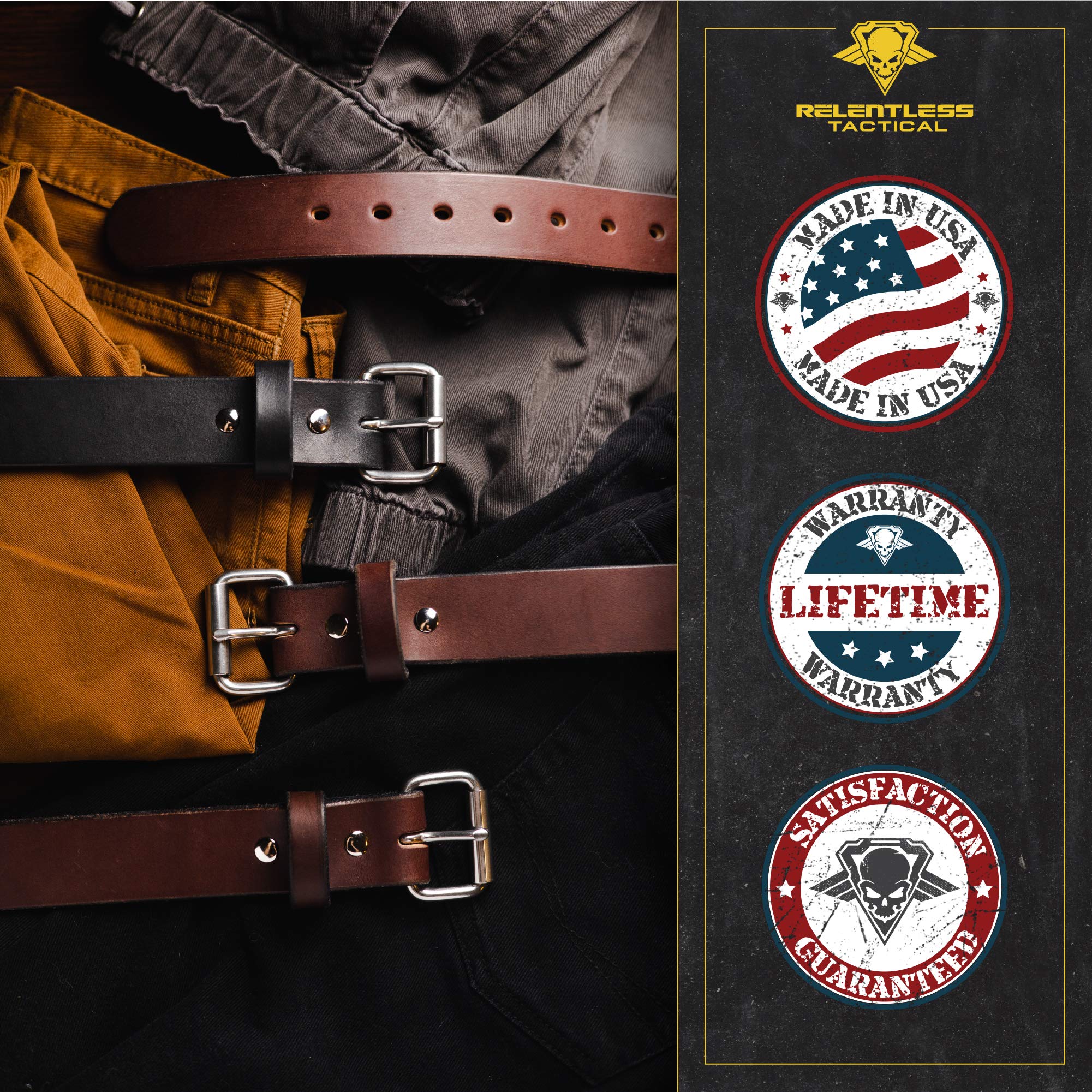 Relentless Tactical Premium Leather Gun Belt for Men | USA Made Concealed Carry Belt (CCW) | Durable Tactical Belt for Everyday Wear & Outdoor Activities