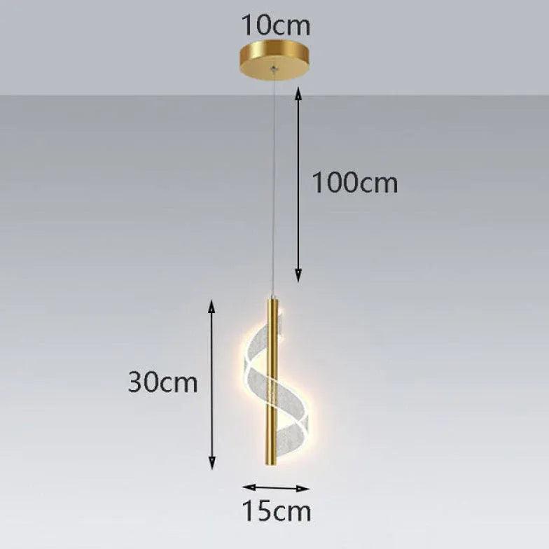 Elegant Gold Spiral Pendant Light for Bedroom - Modern Ceiling Fixture for Home Decor, Living Room, Dining Room, or Bedside Lighting