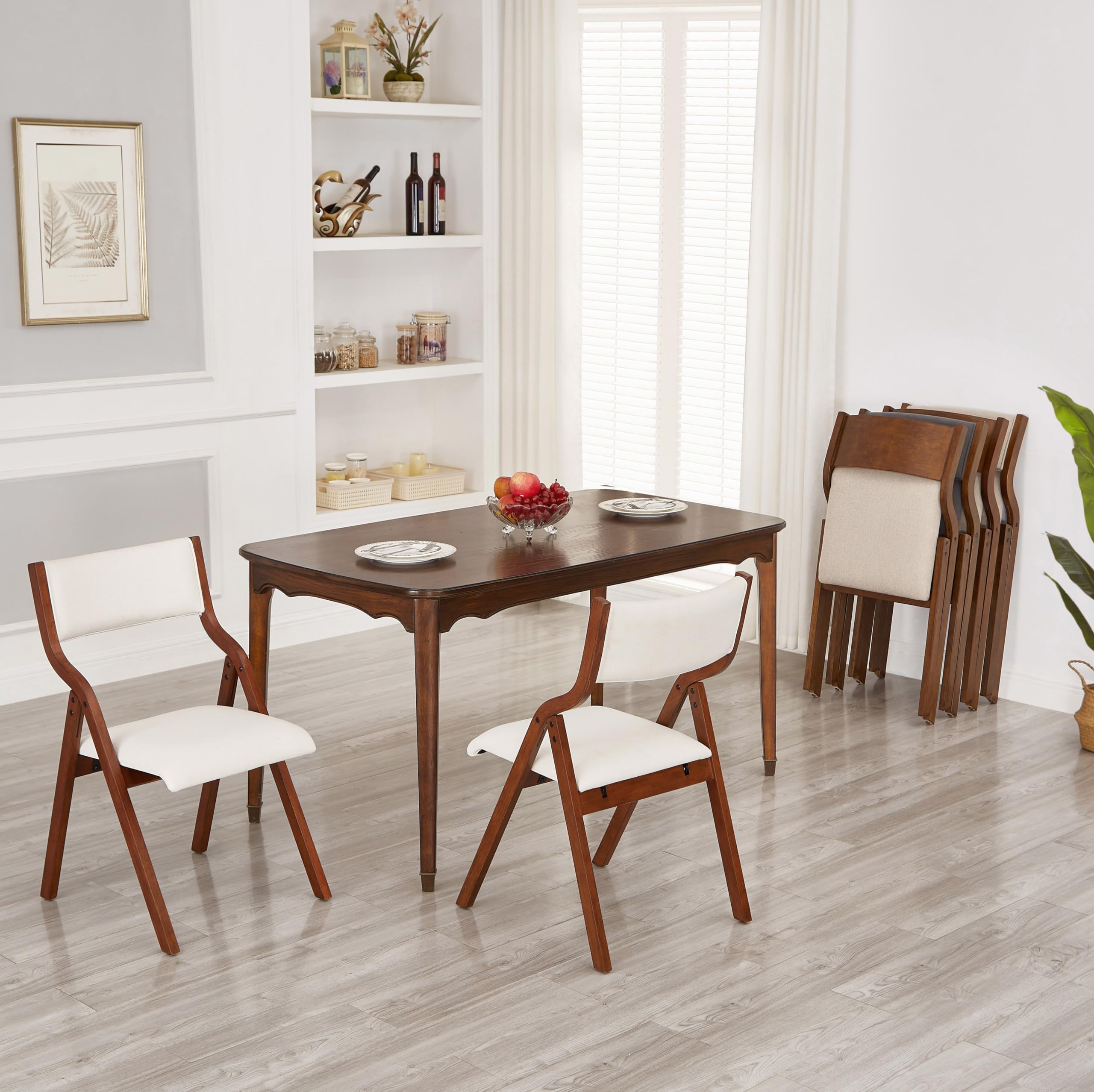 2-Pack Cream White Ball & Cast Kitchen Folding Chairs with Padded Seats - 18