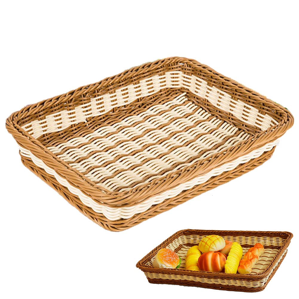16 Inch Rattan Bread Basket - Wicker Woven Rectangular Storage Basket for Kitchen, Bread Box, Fruit Tray, Home Decor | Perfect for Organizing Bread, Toys, Fruits & Kitchen Essentials
