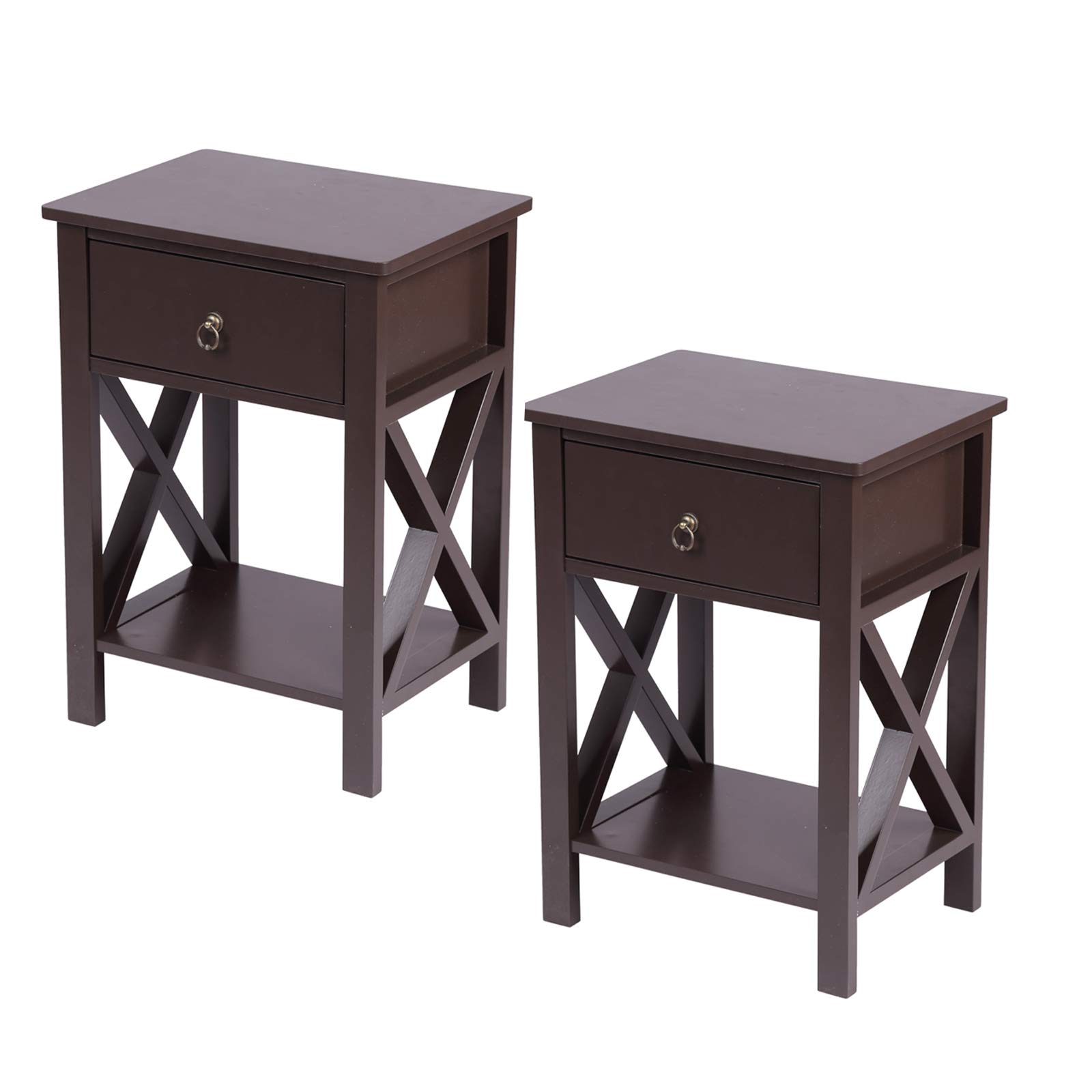 2-Piece Mytunes End Table Set - Nightstand for Bedroom, Sofa Side Table & Coffee Table with Drawer - Multi-Functional Living Room & Bedroom Furniture (Brown) - Perfect for Small Spaces, Apartment Decor & Plant Display