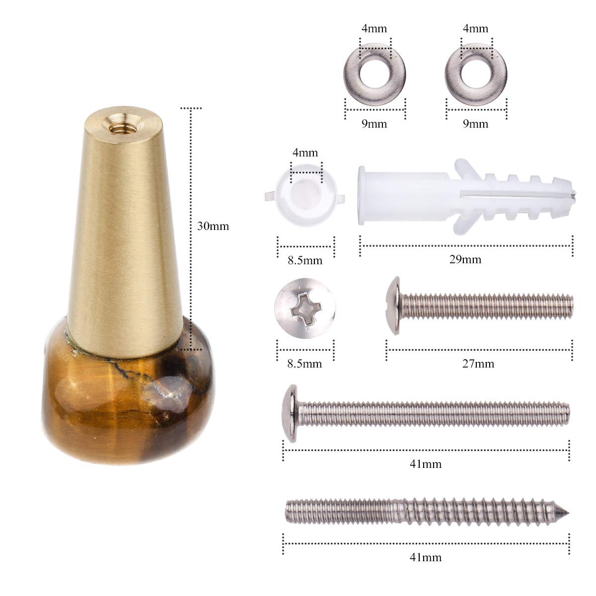 Natural Tiger's Eye Stone Cabinet Knobs & Door Pull Handles - Handcrafted Crystal Drawer Knobs for Dresser, Wardrobe, Cupboard (Pack of 2) - Perfect for Home Decor, Jewelry Organizer & Wall Mounted Coat Hanger