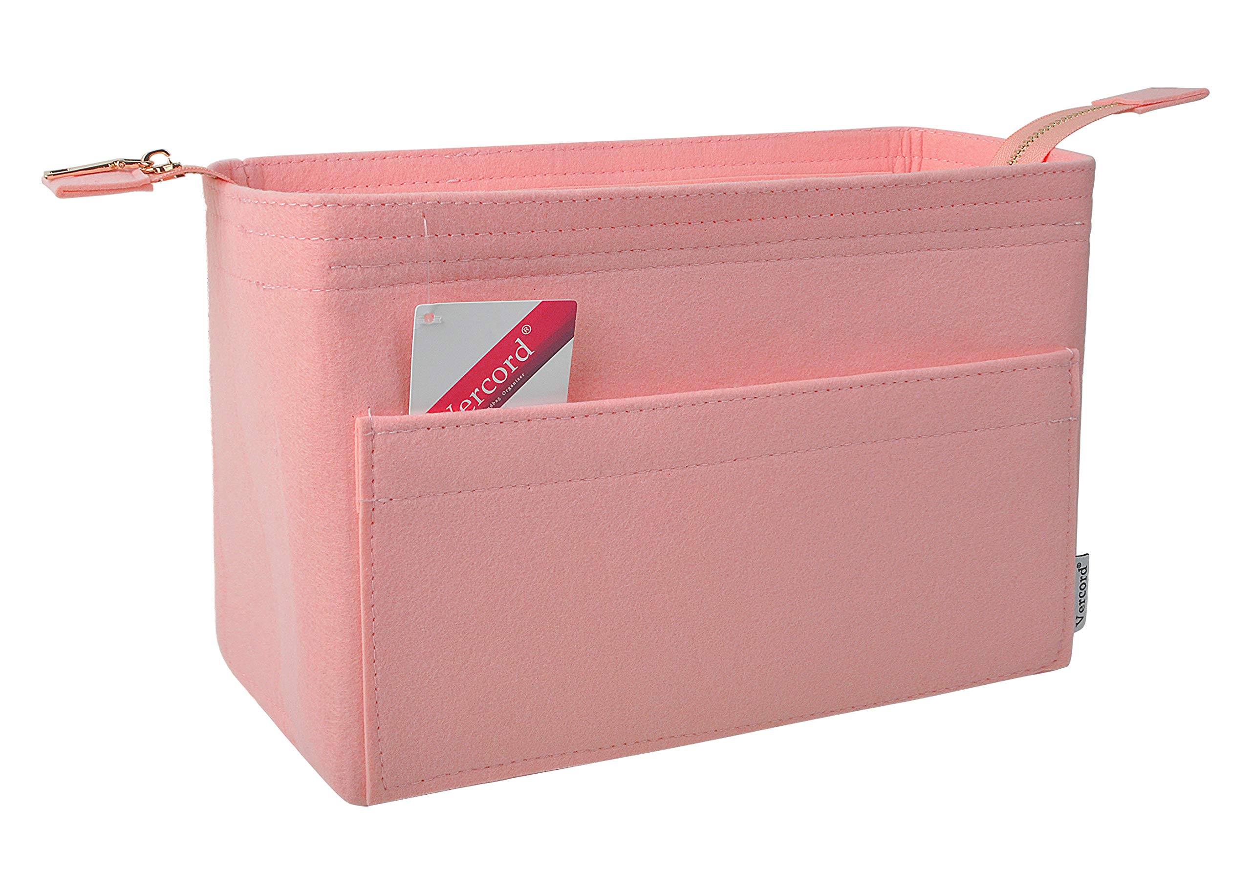 Vercord Large Felt Zipper Handbag Tote Purse Duffel Backpack Organizer Insert in Pale Pink - Perfect for Travel, Work, Gym & Daily Organization