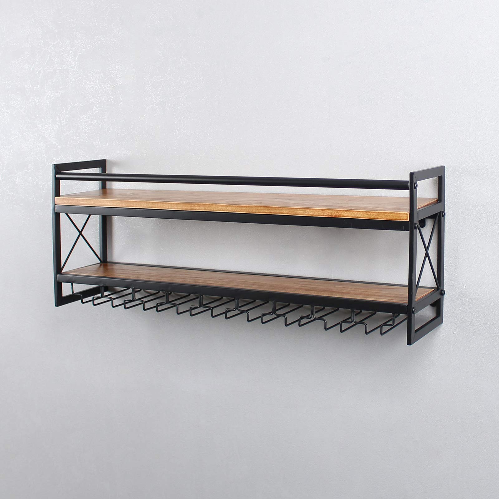 Industrial 2-Tier Wood Wine Rack Wall Mounted - 36