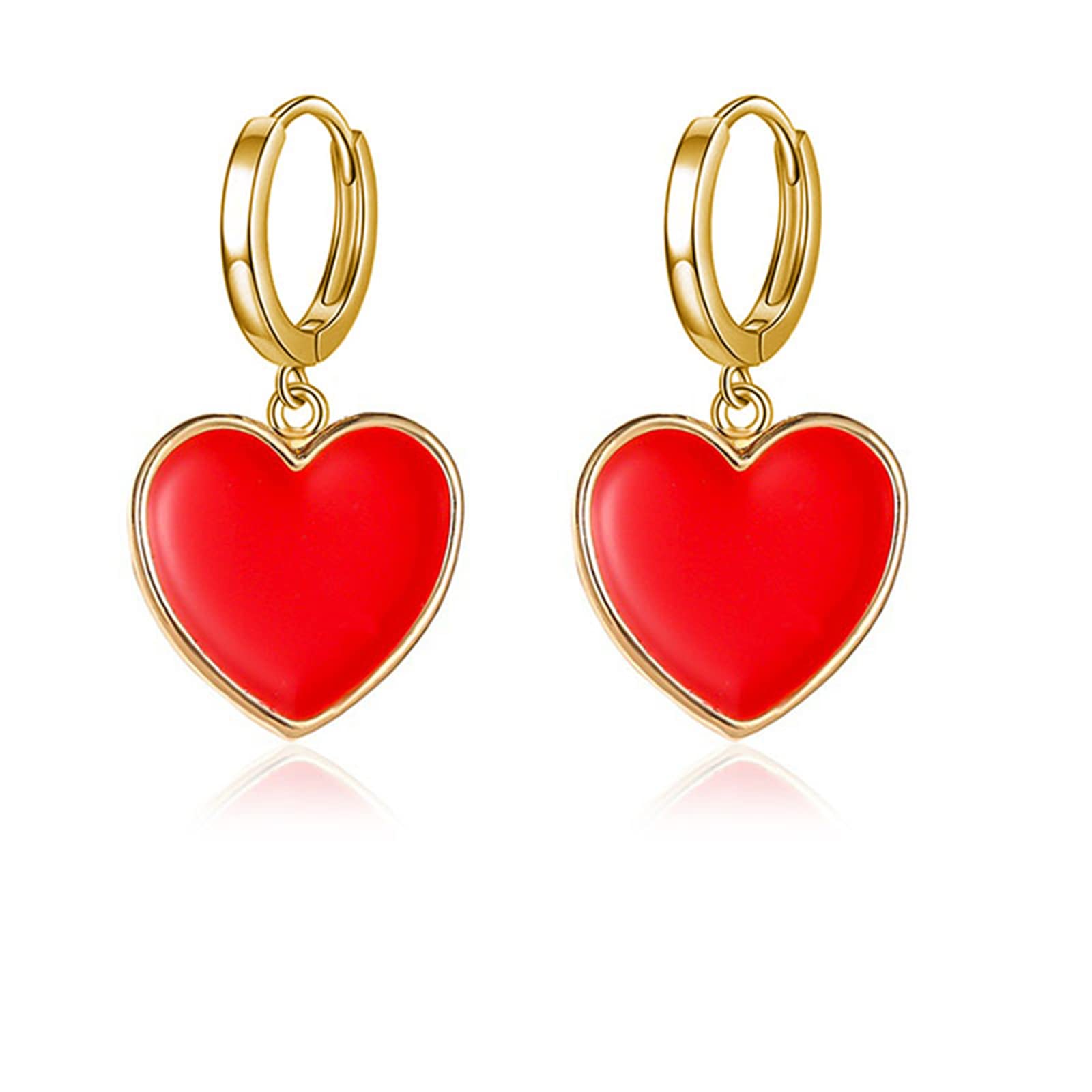 14K Gold Plated Huggie Hoop Earrings for Women - Tiny CZ Heart Ear Cuffs with Red Enamel, Minimalist Initial Jewelry | Perfect for Everyday Wear, Date Nights & Gifts