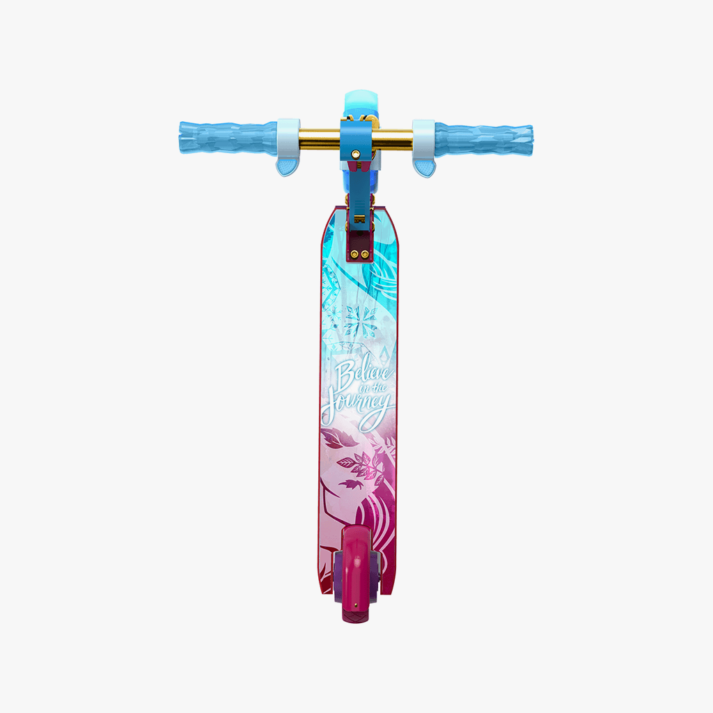 Disney Frozen II Light Up Folding Electric Scooter for Kids - Glow Wheels & Easy Fold Design - Perfect for Commuting, Park Rides & Neighborhood Fun